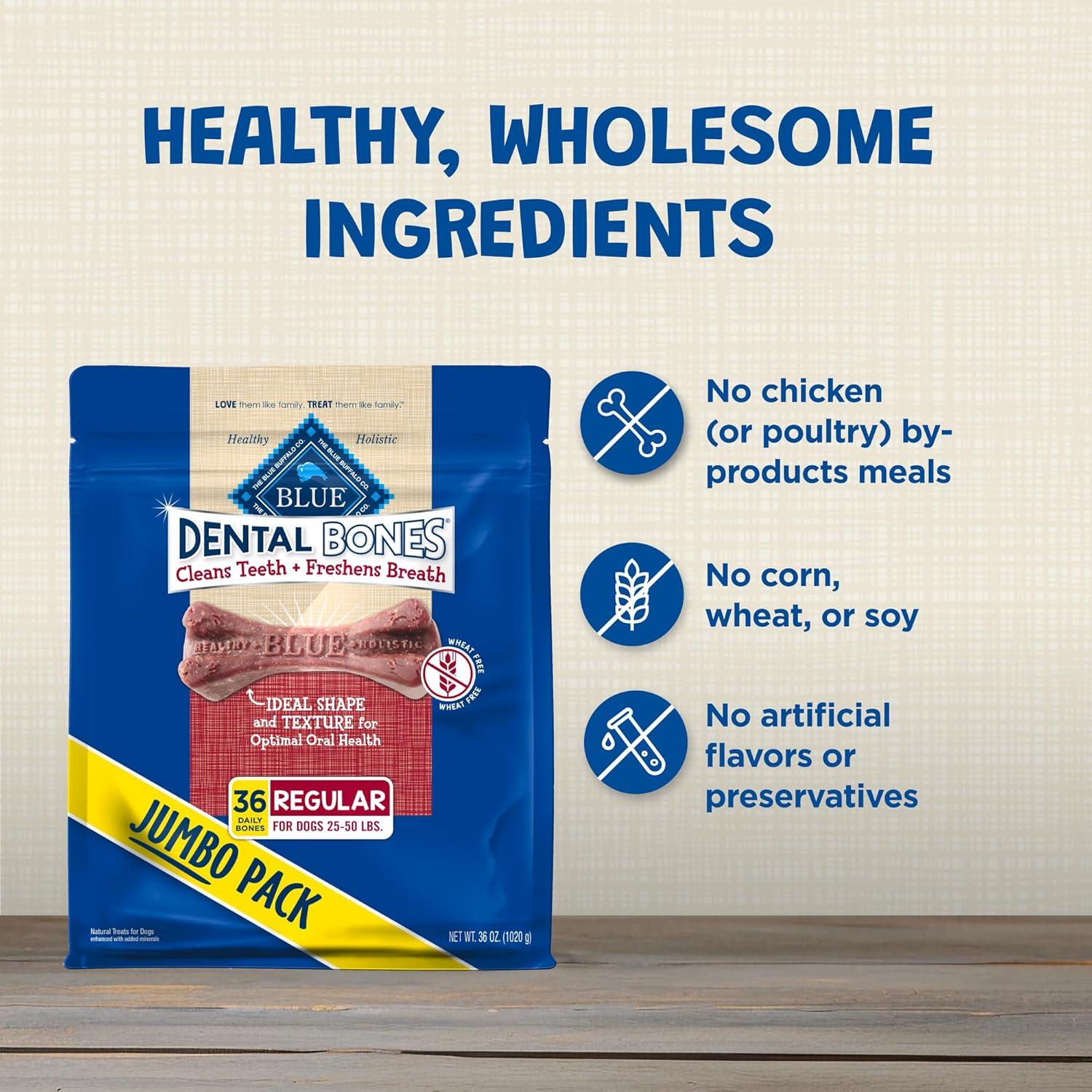 imageBlue Buffalo Dental Bones for Large Dogs 50 lbs amp Above Daily Dental Dog Treats Cleans Teeth amp Freshens Breath 27oz 17 BonesUnflavored