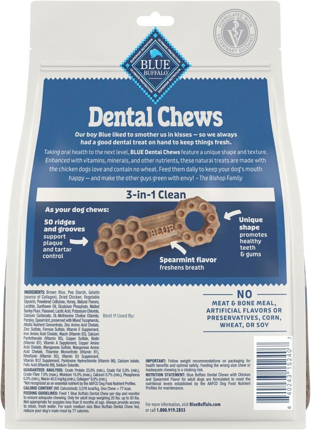 imageBlue Buffalo Dental Chews Medium Natural Dog Treats Chicken amp Spearmint 345oz Bag 42 Count115 Ounce Pack of 4