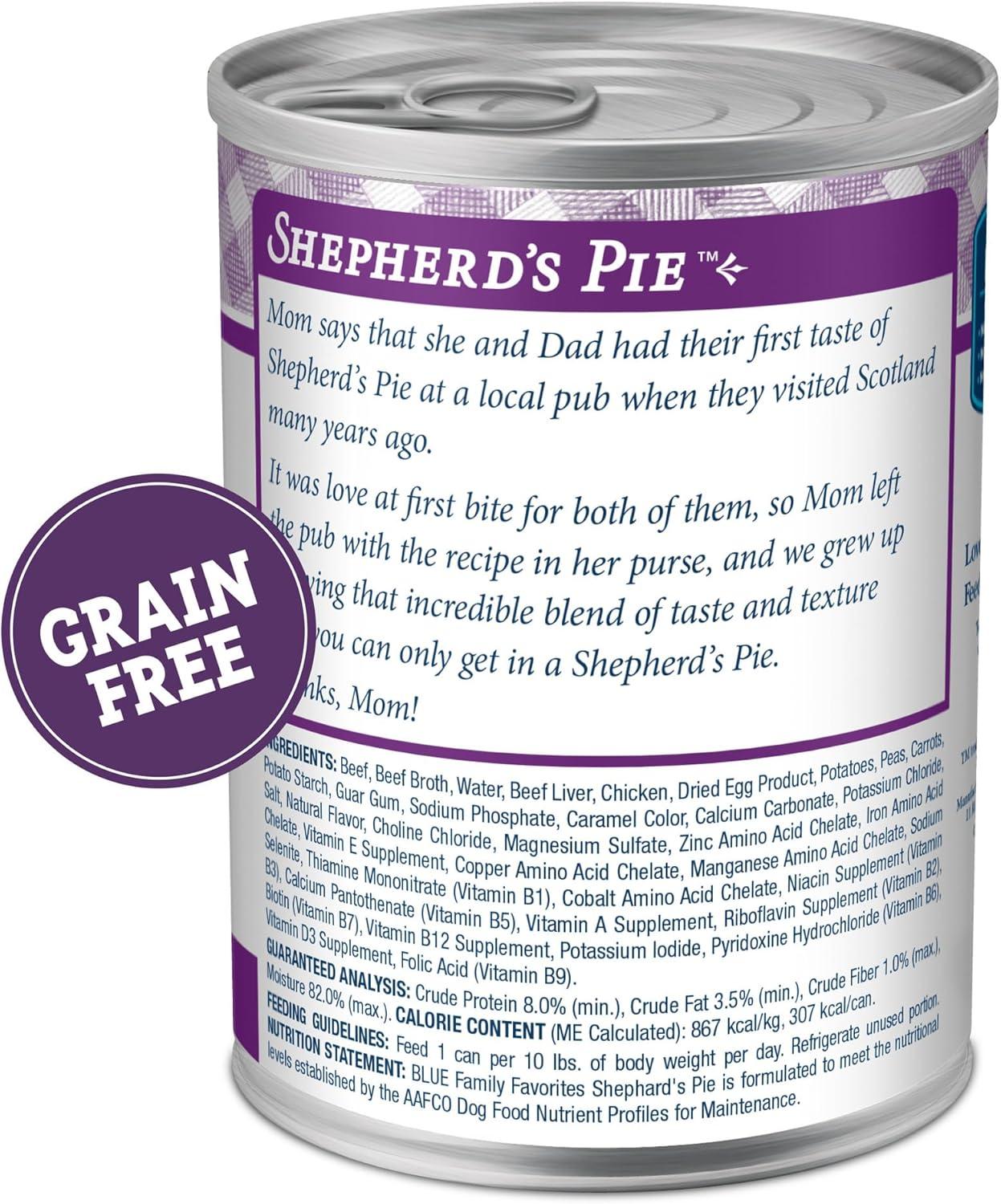 imageBlue Buffalo Family Favorites Adult Wet Dog Food Made with Natural Ingredients Sunday Chicken Dinner 125oz Can Pack of 12Shepherds Pie
