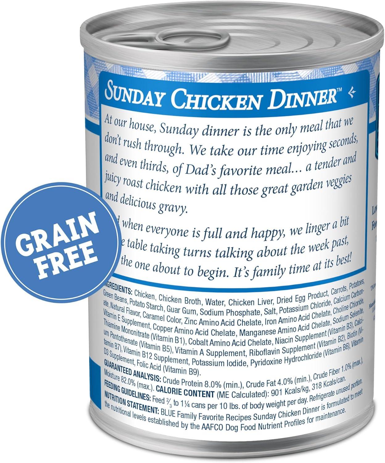 imageBlue Buffalo Family Favorites Adult Wet Dog Food Made with Natural Ingredients Sunday Chicken Dinner 125oz Can Pack of 12Sunday Chicken