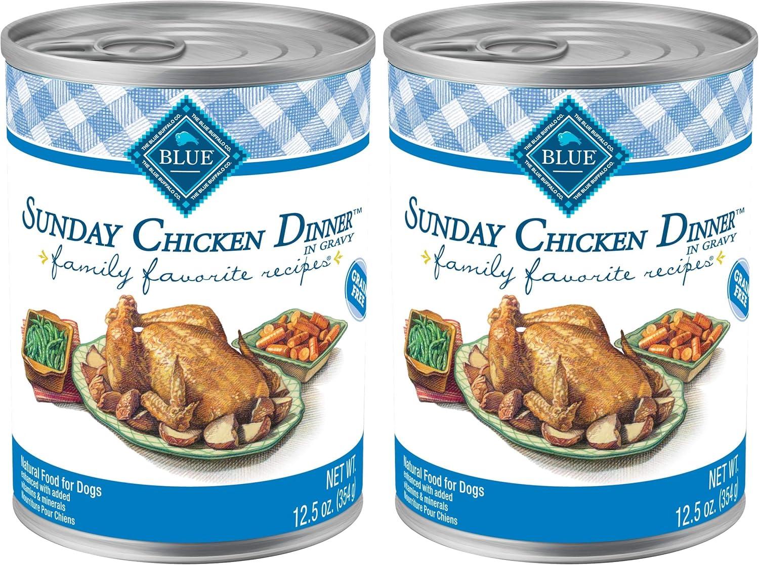 imageBlue Buffalo Family Favorites Adult Wet Dog Food Made with Natural Ingredients Sunday Chicken Dinner 125oz Can Pack of 12Sunday Chicken