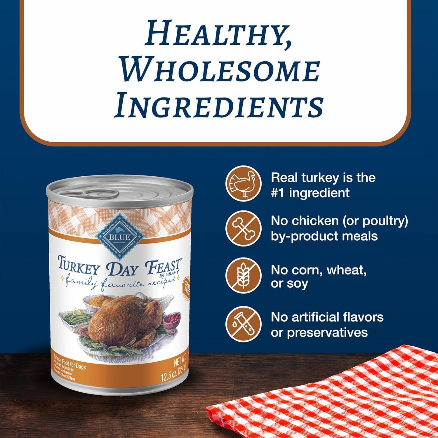 imageBlue Buffalo Family Favorites Adult Wet Dog Food Made with Natural Ingredients Sunday Chicken Dinner 125oz Can Pack of 12Turkey Day Feast