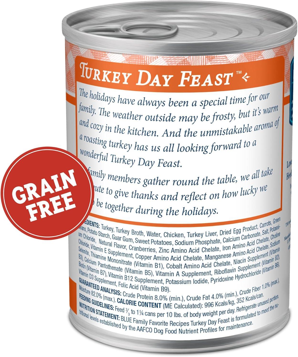 imageBlue Buffalo Family Favorites Adult Wet Dog Food Made with Natural Ingredients Sunday Chicken Dinner 125oz Can Pack of 12Turkey Day Feast