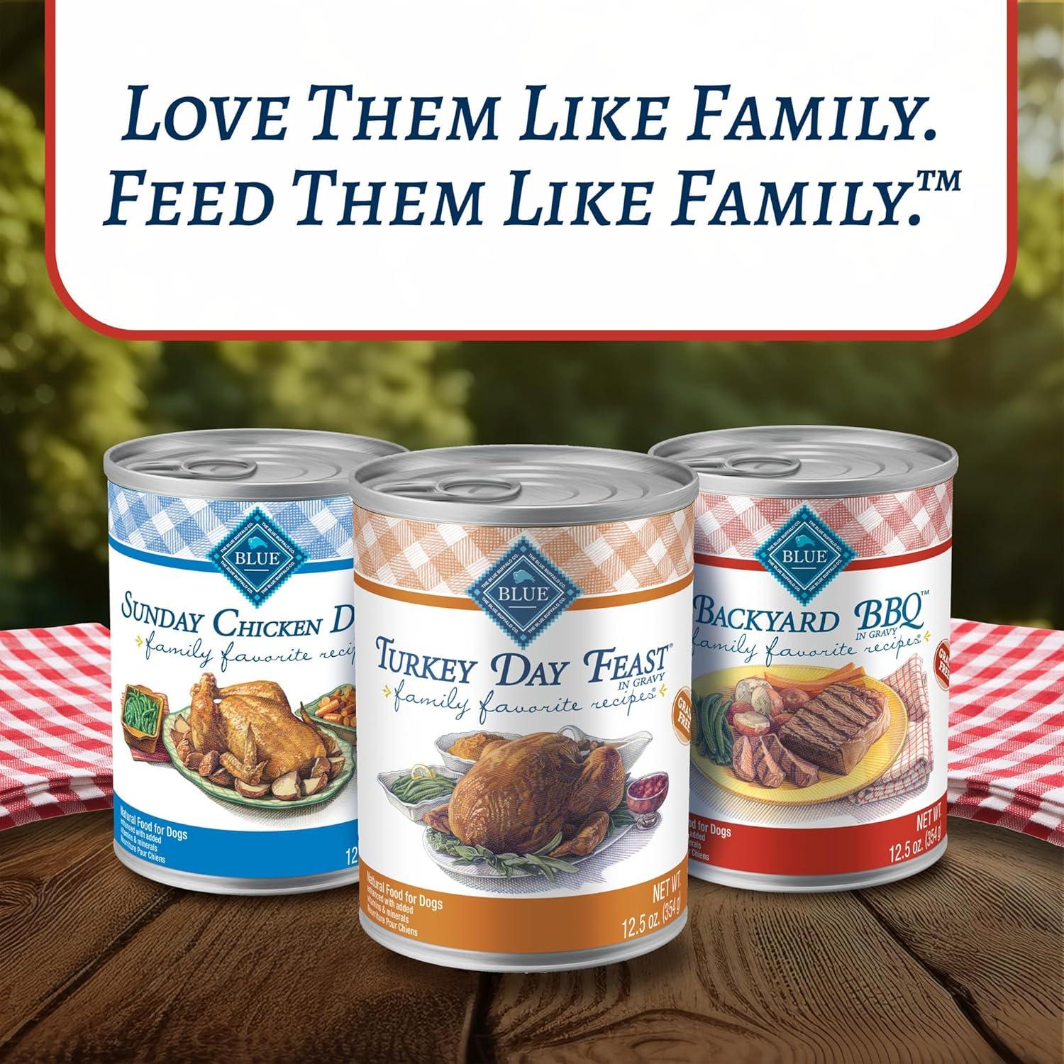 imageBlue Buffalo Family Favorites Adult Wet Dog Food Made with Natural Ingredients Sunday Chicken Dinner 125oz Can Pack of 12Turkey Day Feast