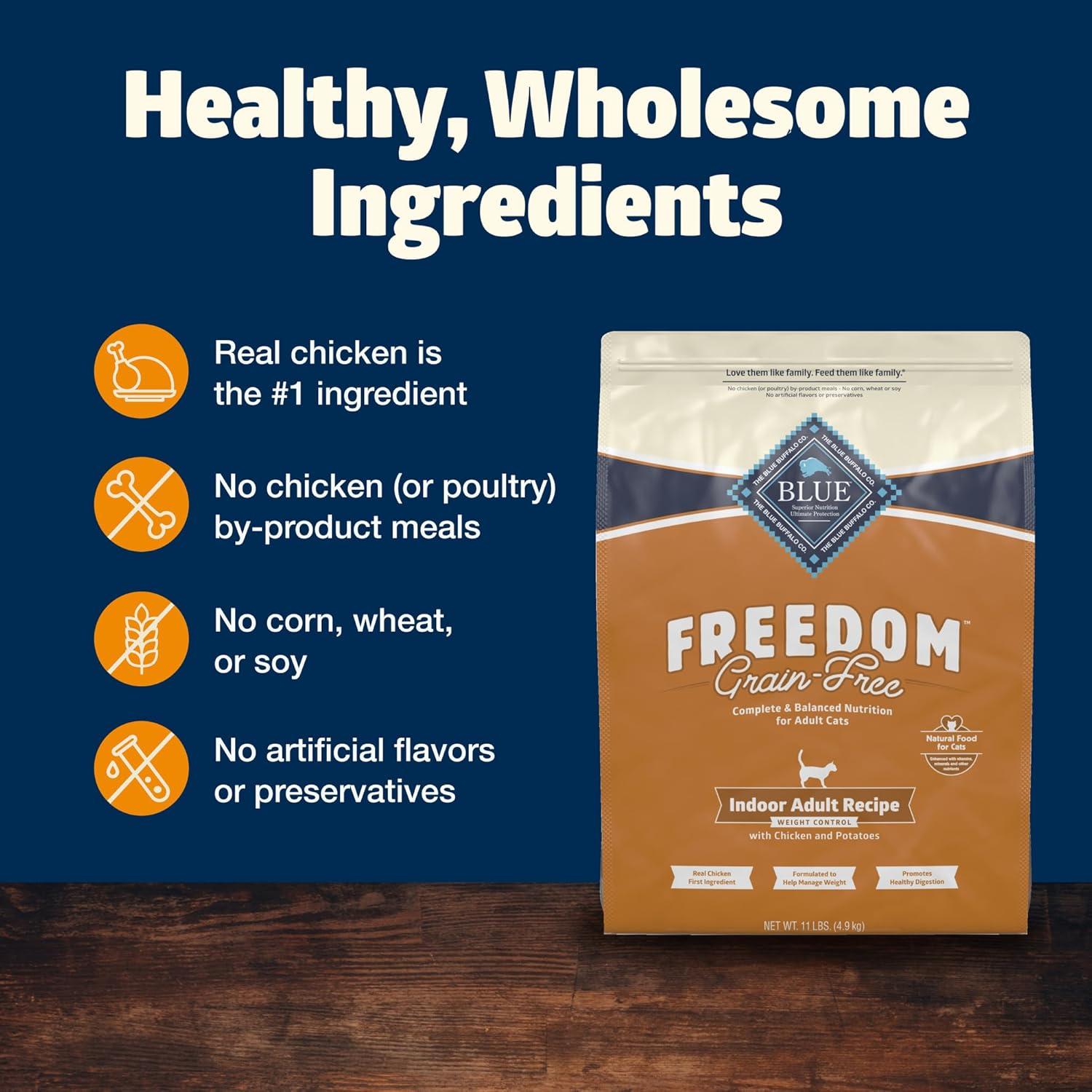 imageBlue Buffalo Freedom GrainFree Adult Weight Control Dry Cat Food Complete amp Balanced Nutrition for Indoor Cats Chicken Recipe 11lb Bag