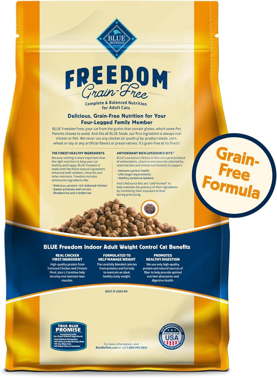 imageBlue Buffalo Freedom GrainFree Adult Weight Control Dry Cat Food Complete amp Balanced Nutrition for Indoor Cats Chicken Recipe 11lb Bag