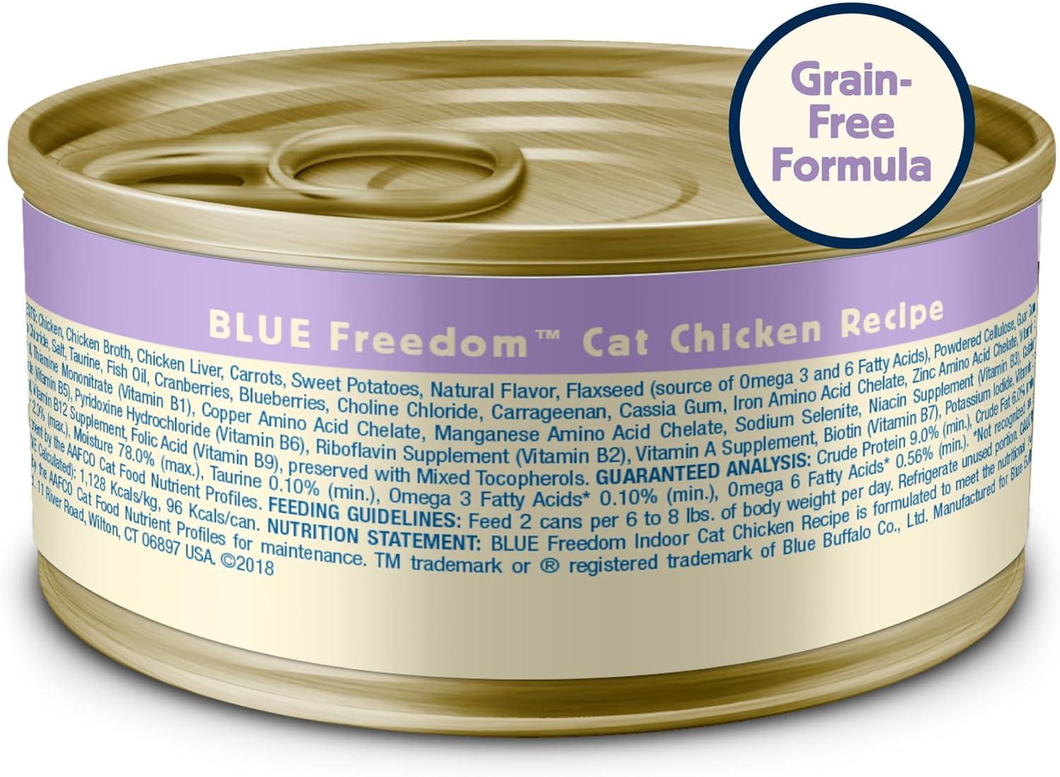 imageBlue Buffalo Freedom GrainFree Adult Wet Cat Food Complete amp Balanced Nutrition for Indoor Cats Made with Natural Ingredients Chicken Recipe 55oz Cans 24 CountChicken