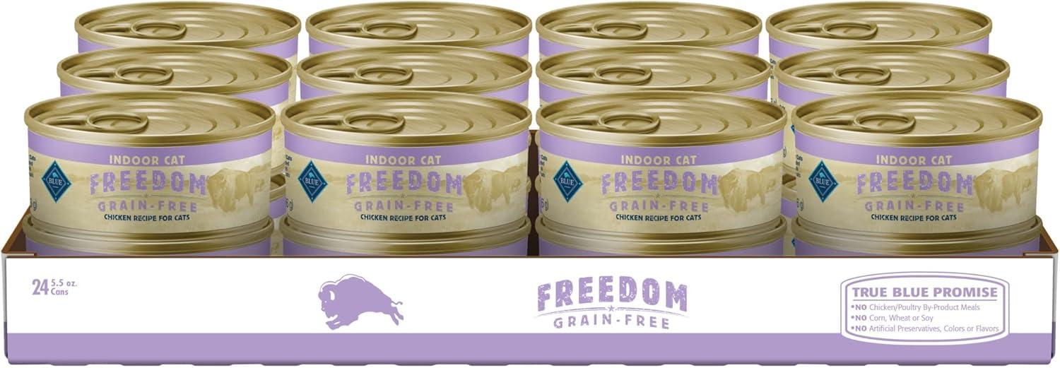 imageBlue Buffalo Freedom GrainFree Adult Wet Cat Food Complete amp Balanced Nutrition for Indoor Cats Made with Natural Ingredients Chicken Recipe 55oz Cans 24 CountChicken