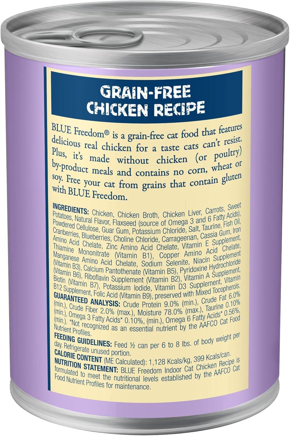 imageBlue Buffalo Freedom GrainFree Adult Wet Cat Food Complete amp Balanced Nutrition for Indoor Cats Made with Natural Ingredients Chicken Recipe 55oz Cans 24 CountChicken