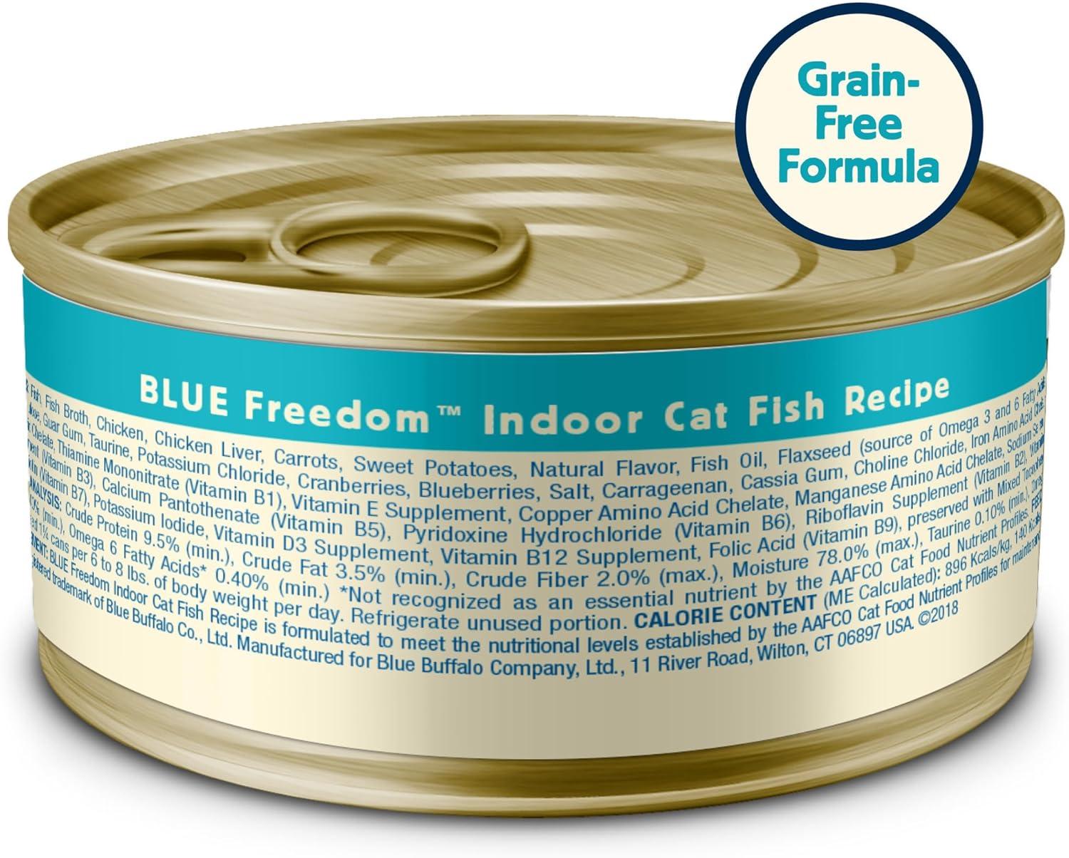 imageBlue Buffalo Freedom GrainFree Adult Wet Cat Food Complete amp Balanced Nutrition for Indoor Cats Made with Natural Ingredients Chicken Recipe 55oz Cans 24 CountFish