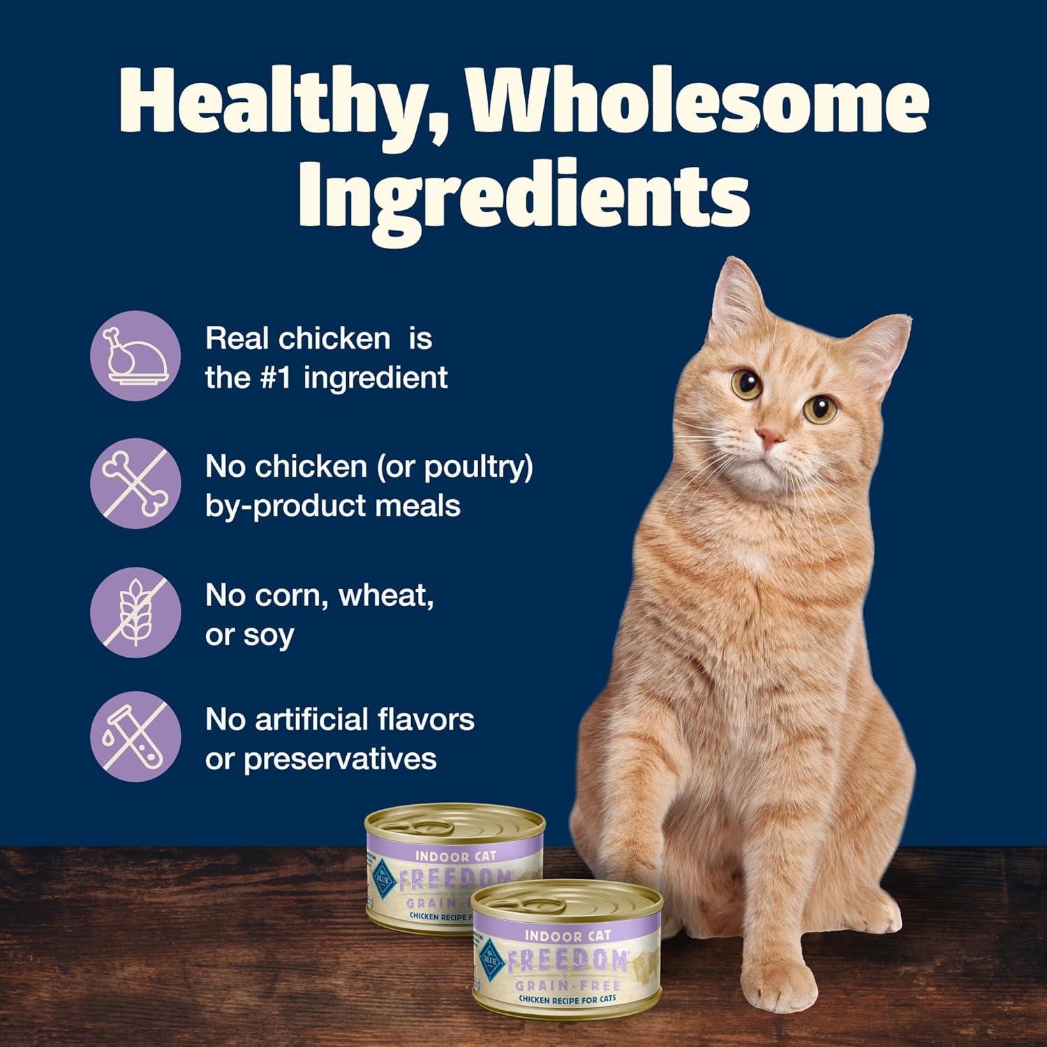 imageBlue Buffalo Freedom GrainFree Adult Wet Cat Food Complete amp Balanced Nutrition for Indoor Cats Made with Natural Ingredients Chicken Recipe 55oz Cans 24 CountChicken