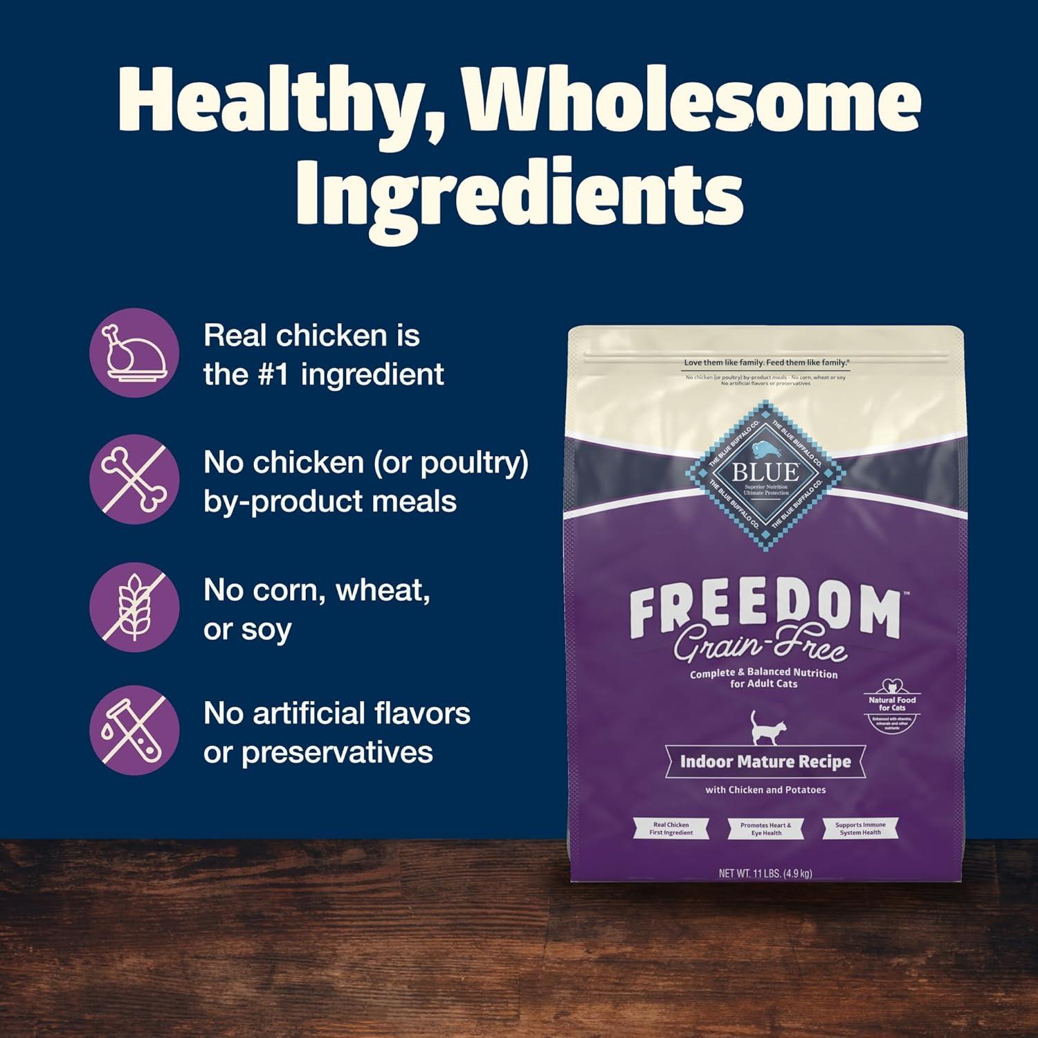 imageBlue Buffalo Freedom GrainFree Dry Cat Food for Mature Cats Complete amp Balanced Nutrition for Mature Cats Chicken Recipe 11lb Bag