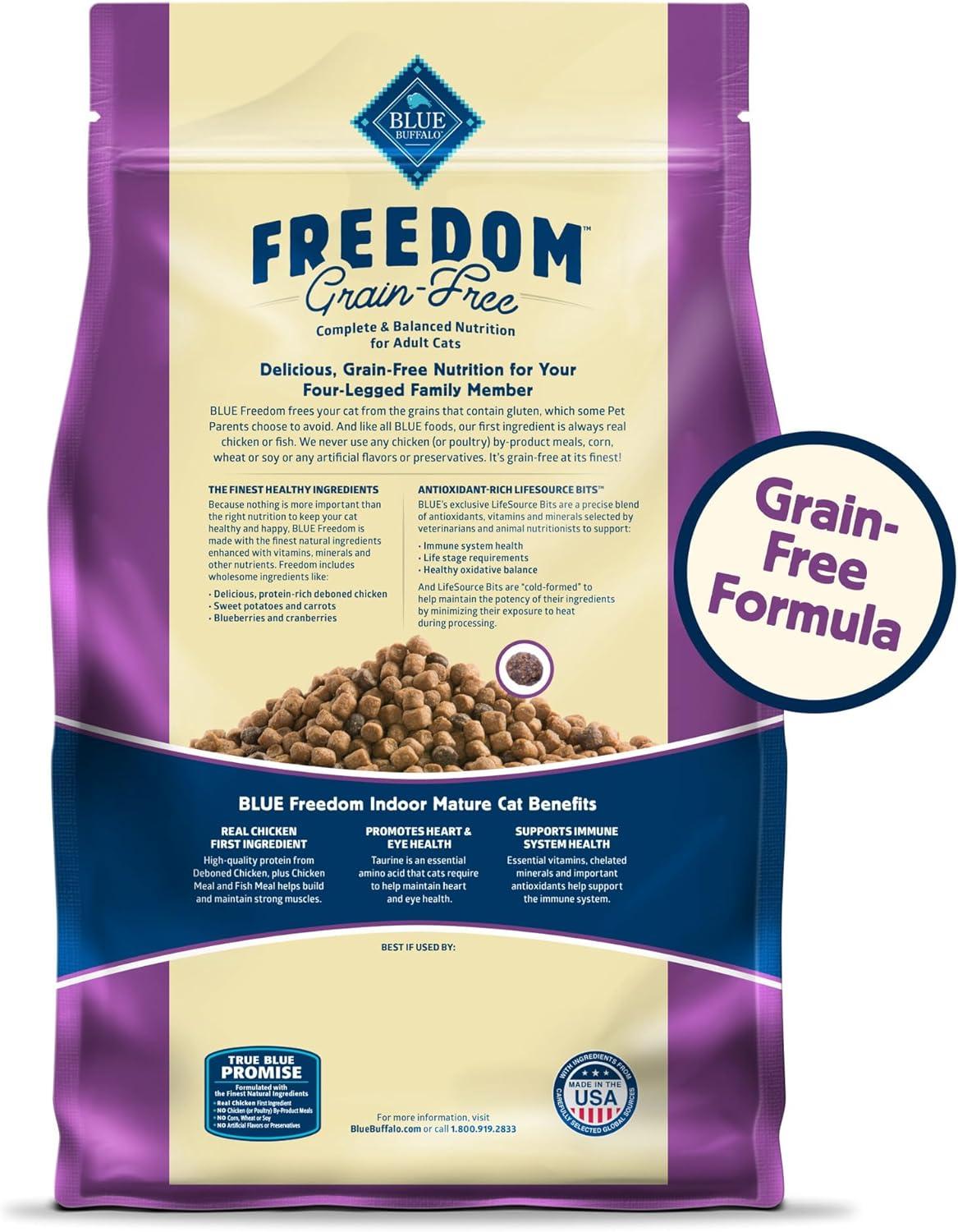 imageBlue Buffalo Freedom GrainFree Dry Cat Food for Mature Cats Complete amp Balanced Nutrition for Mature Cats Chicken Recipe 11lb Bag