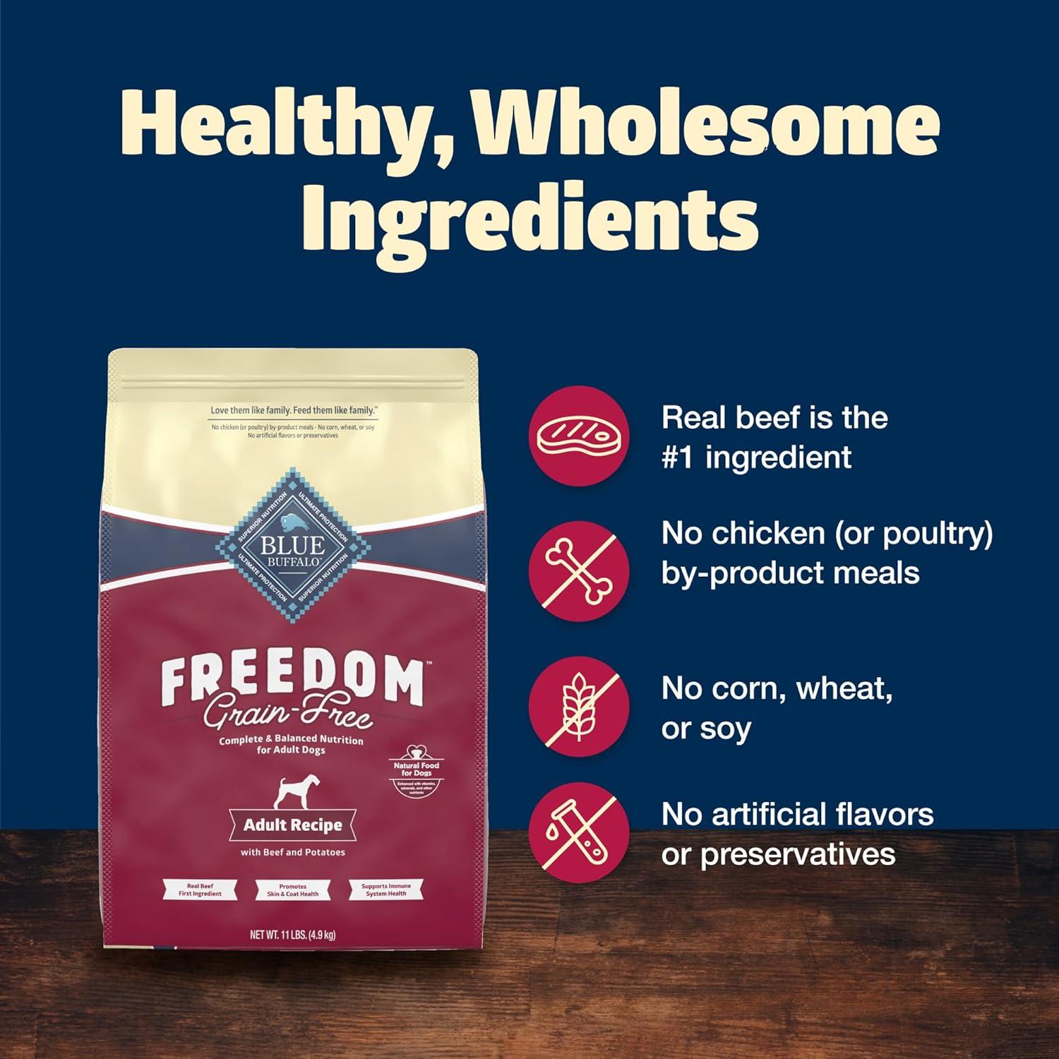 imageBlue Buffalo Freedom GrainFree Dry Dog Food Complete amp Balanced Nutrition for Adult Dogs Made in the USA with Natural Ingredients Beef amp Potatoes 4lb Bag11 Pound Pack of 1