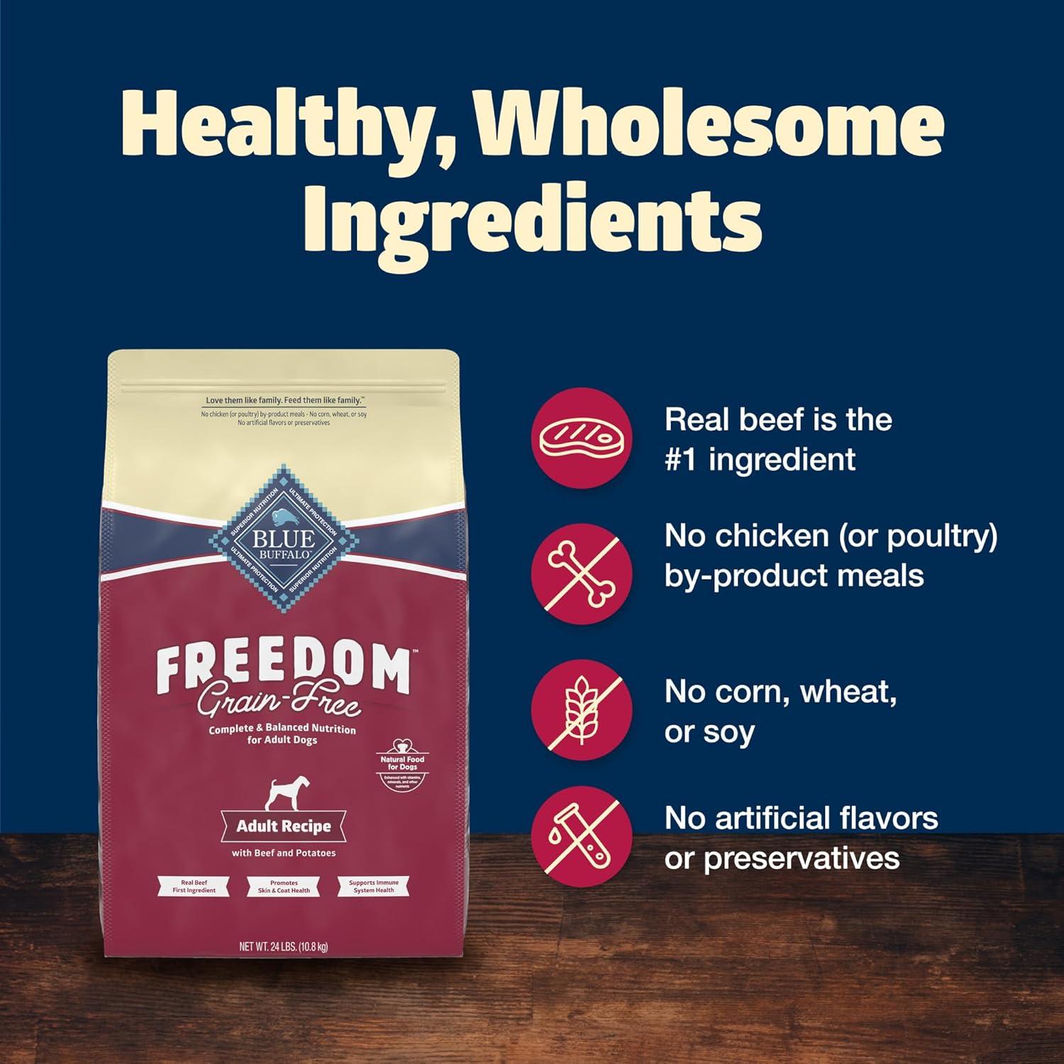 imageBlue Buffalo Freedom GrainFree Dry Dog Food Complete amp Balanced Nutrition for Adult Dogs Made in the USA with Natural Ingredients Beef amp Potatoes 4lb Bag24 Pound Pack of 1