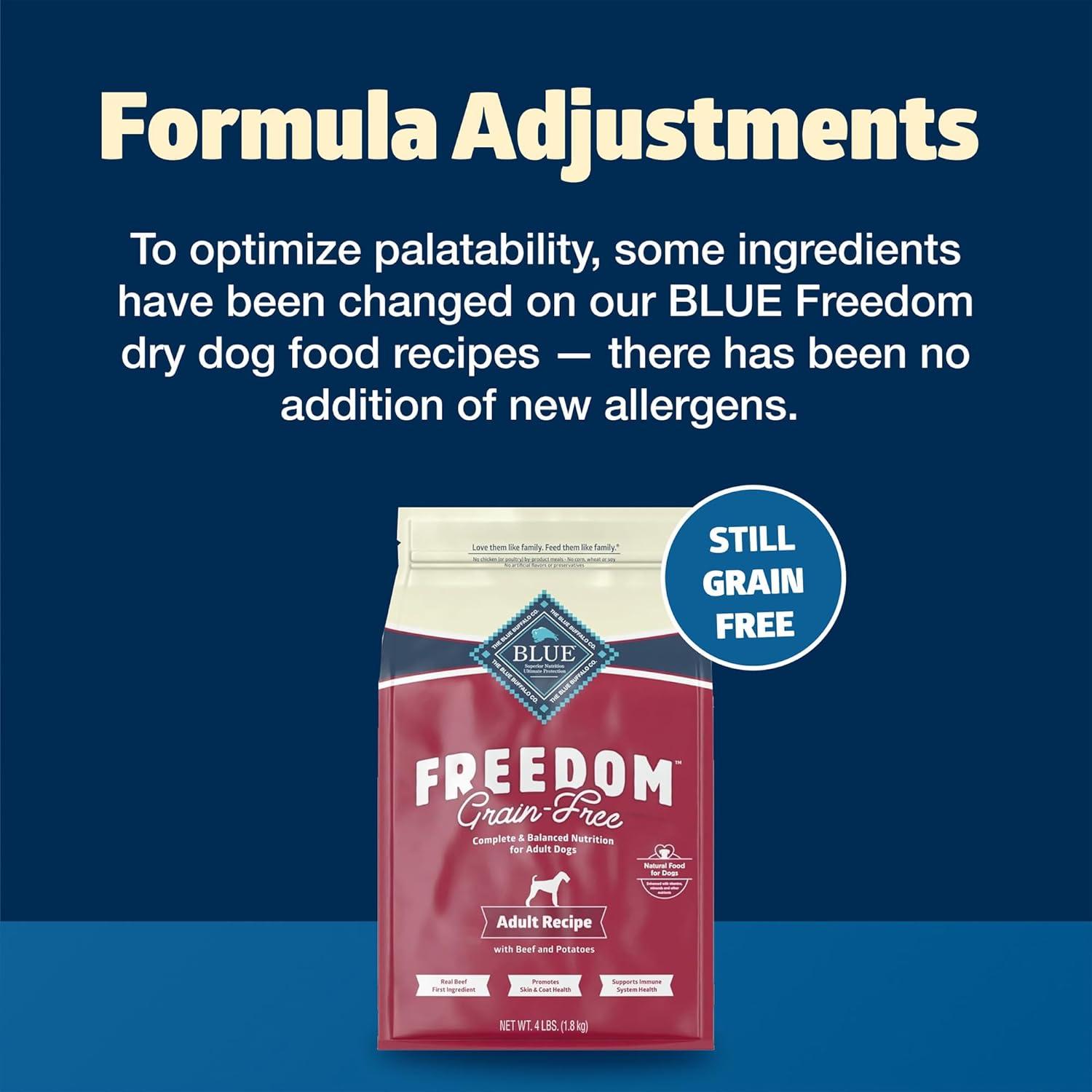 imageBlue Buffalo Freedom GrainFree Dry Dog Food Complete amp Balanced Nutrition for Adult Dogs Made in the USA with Natural Ingredients Beef amp Potatoes 4lb Bag4 Pound Pack of 1