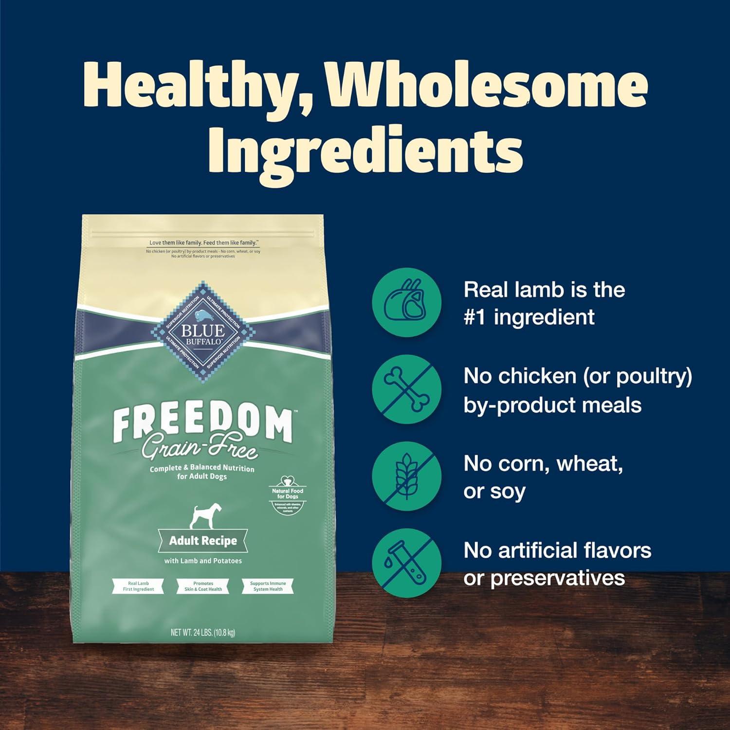 imageBlue Buffalo Freedom GrainFree Dry Dog Food Complete amp Balanced Nutrition for Adult Dogs Made in the USA with Natural Ingredients Lamb amp Potatoes 11lb Bag24 Pound Pack of 1