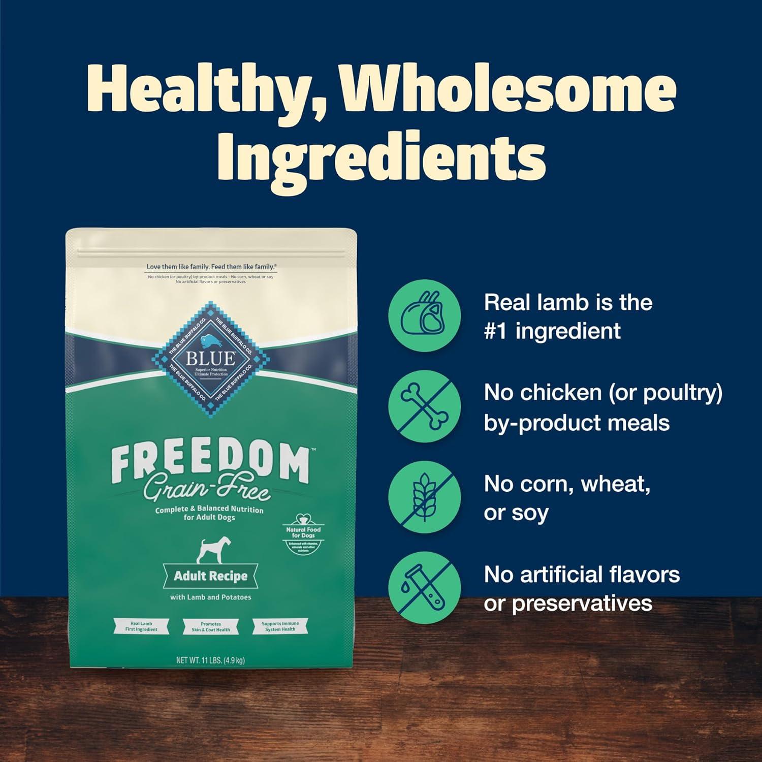 imageBlue Buffalo Freedom GrainFree Dry Dog Food Complete amp Balanced Nutrition for Adult Dogs Made in the USA with Natural Ingredients Lamb amp Potatoes 11lb Bag11 Pound Pack of 1