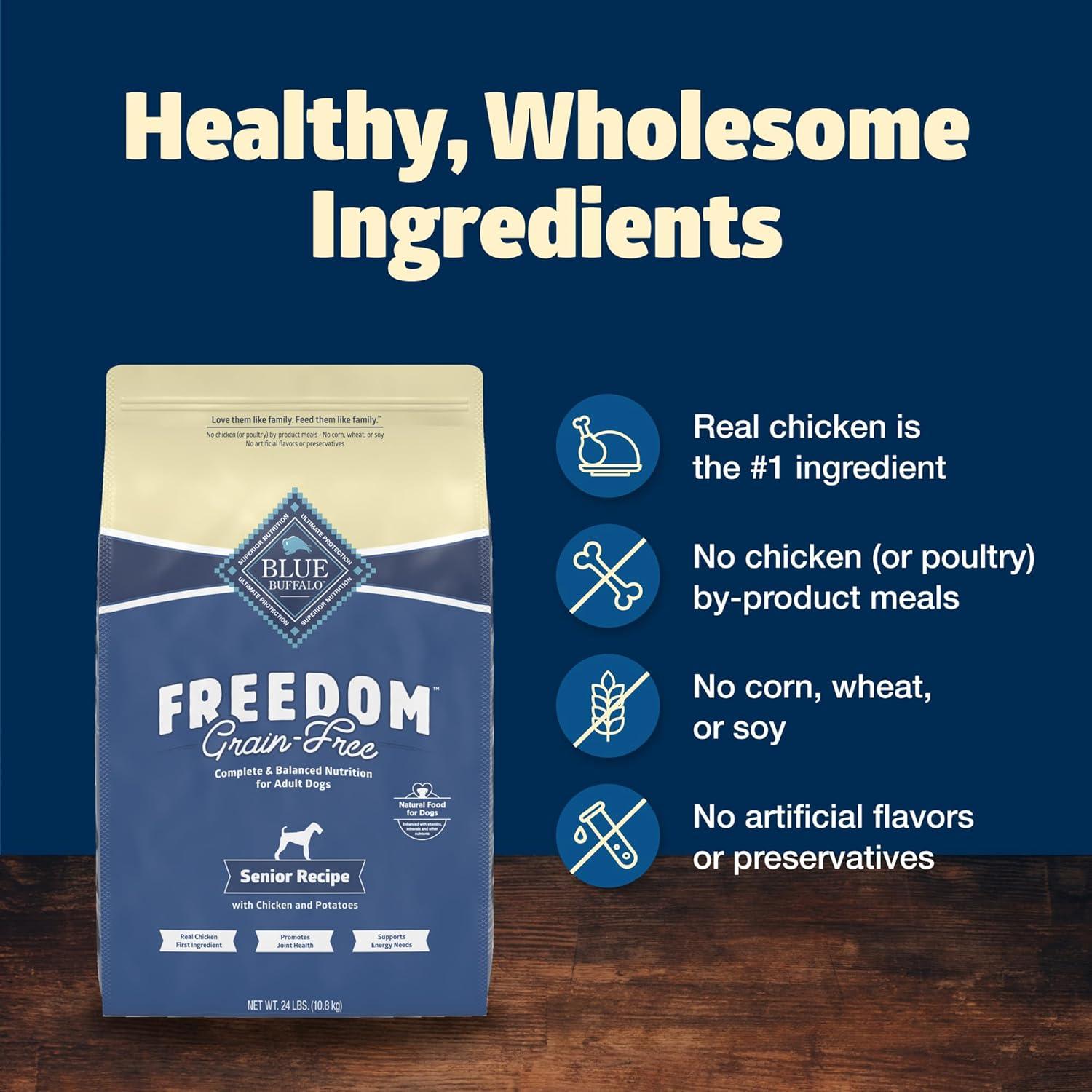 imageBlue Buffalo Freedom GrainFree Senior Dry Dog Food Provides Energy to Stay Active Made in the USA with Natural Ingredients Chicken amp Potatoes 4lb BagChicken