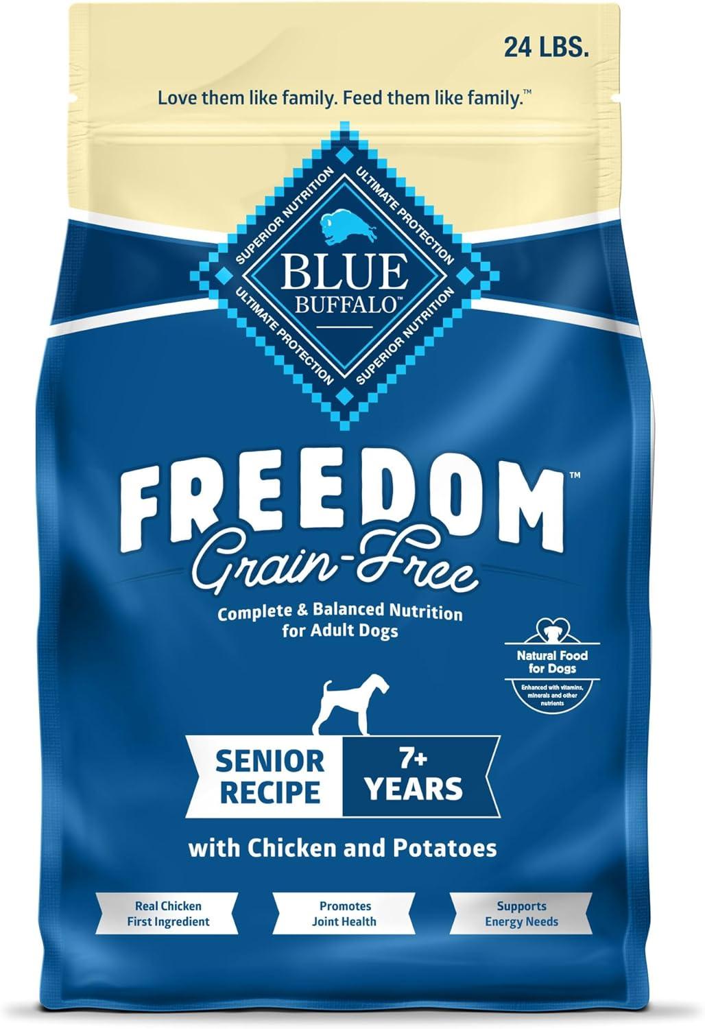 imageBlue Buffalo Freedom GrainFree Senior Dry Dog Food Provides Energy to Stay Active Made in the USA with Natural Ingredients Chicken amp Potatoes 4lb BagChicken