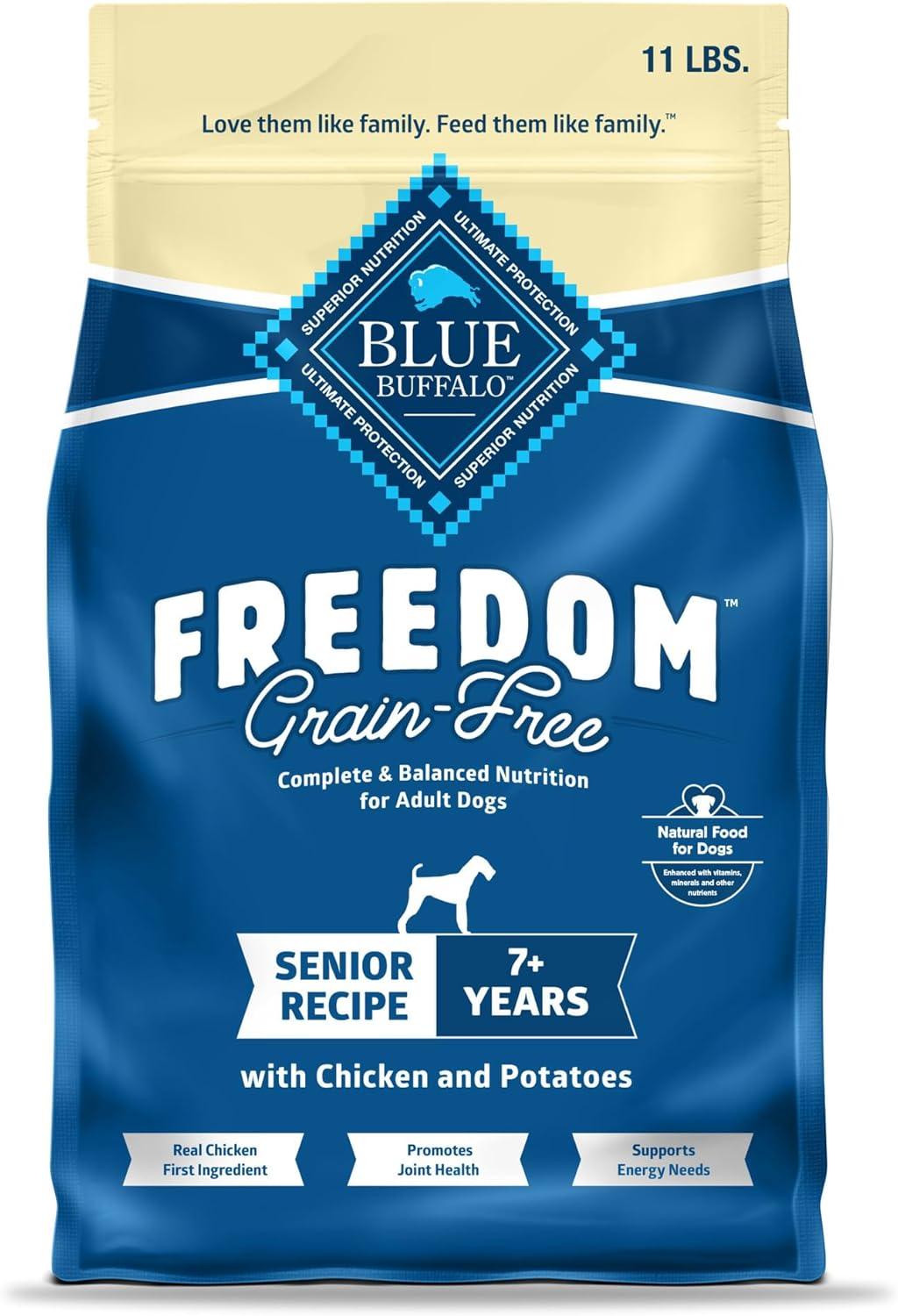 imageBlue Buffalo Freedom GrainFree Senior Dry Dog Food Provides Energy to Stay Active Made in the USA with Natural Ingredients Chicken amp Potatoes 4lb BagChicken