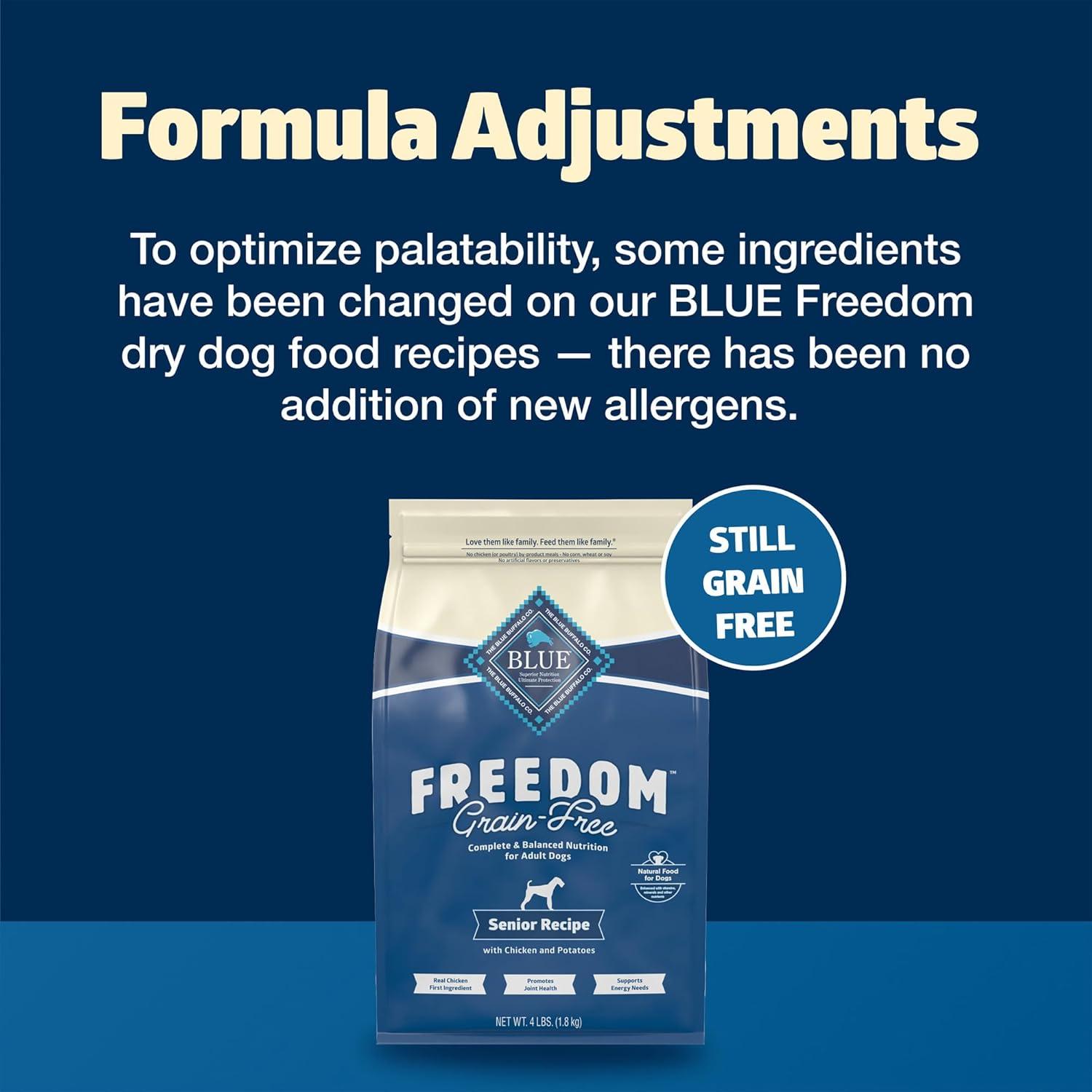 imageBlue Buffalo Freedom GrainFree Senior Dry Dog Food Provides Energy to Stay Active Made in the USA with Natural Ingredients Chicken amp Potatoes 4lb BagChicken