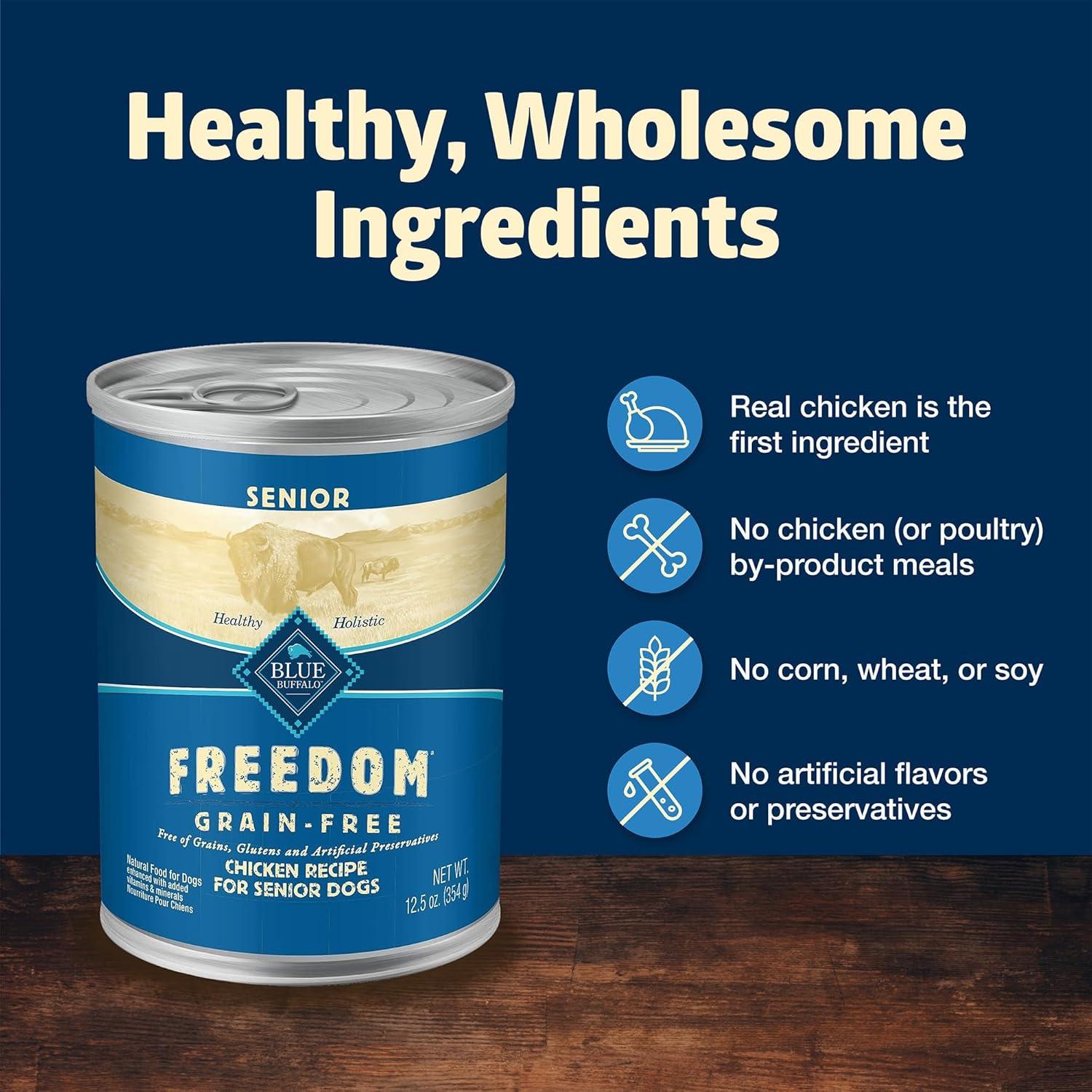 imageBlue Buffalo Freedom GrainFree Senior Wet Dog Food Free of Glutens amp Artificial Preservatives Made With Natural Ingredients Chicken Recipe 125oz Cans 12 Count