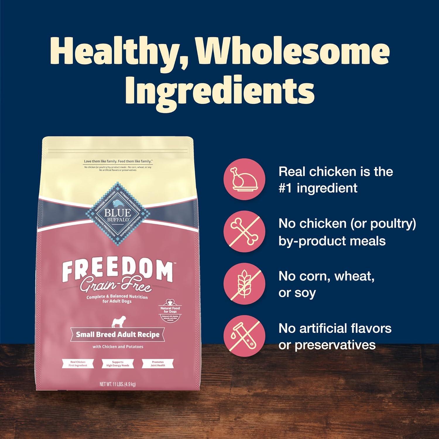 imageBlue Buffalo Freedom GrainFree Small Breed Dry Dog Food Supports High Energy Needs Made in the USA with Natural Ingredients Chicken amp Potatoes 4lb BagChicken