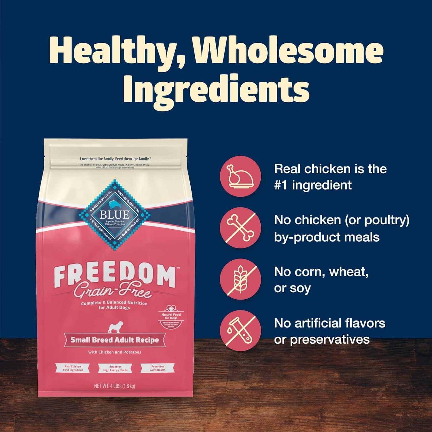 imageBlue Buffalo Freedom GrainFree Small Breed Dry Dog Food Supports High Energy Needs Made in the USA with Natural Ingredients Chicken amp Potatoes 4lb BagChicken