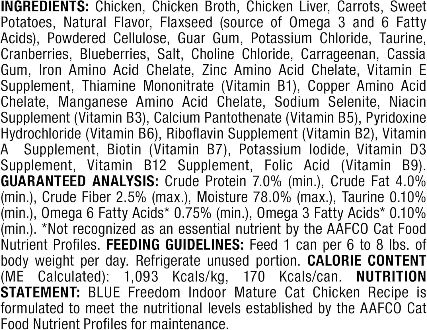 imageBlue Buffalo Freedom GrainFree Wet Cat Food Complete amp Balanced Nutrition for Mature Indoor Cats Made with Natural Ingredients Chicken Recipe 55oz Cans 24 Count