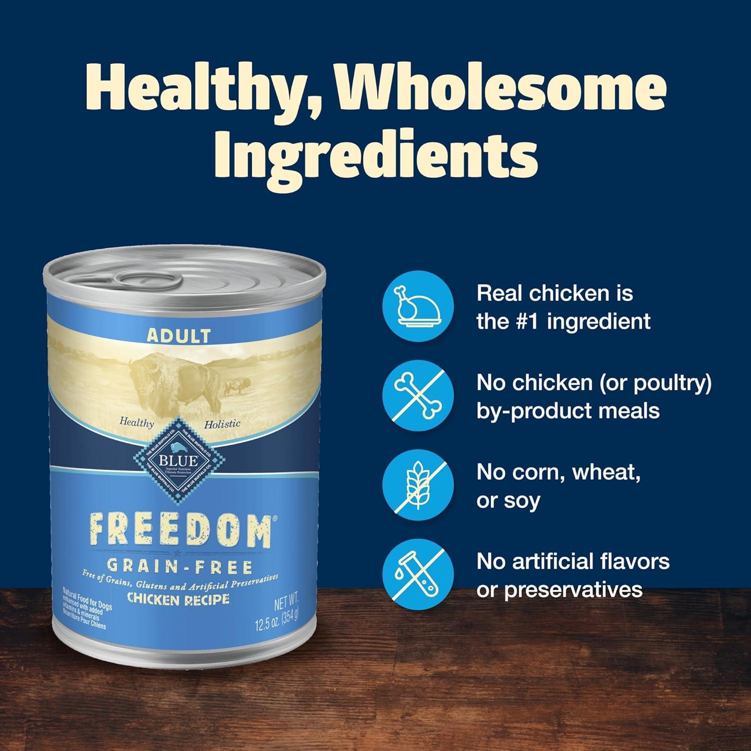 imageBlue Buffalo Freedom GrainFree Wet Dog Food Free of Glutens amp Artificial Preservatives Made with Natural Ingredients Chicken Recipe 125oz Cans 12 Count1 Count Pack of 12