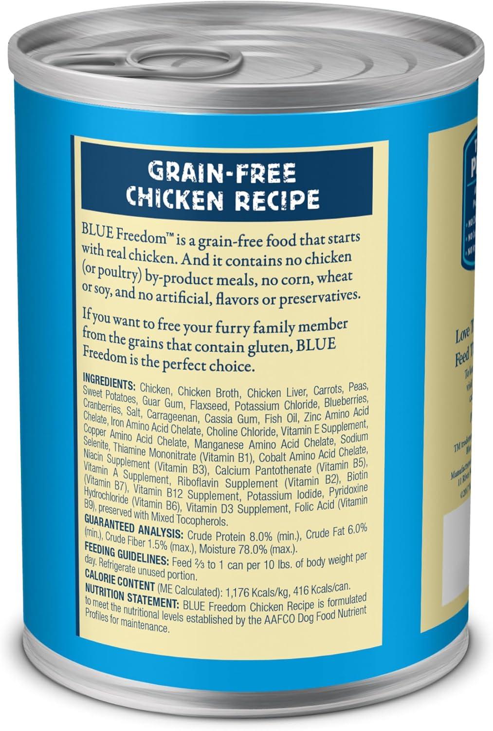 imageBlue Buffalo Freedom GrainFree Wet Dog Food Free of Glutens amp Artificial Preservatives Made with Natural Ingredients Chicken Recipe 125oz Cans 12 Count1 Count Pack of 12