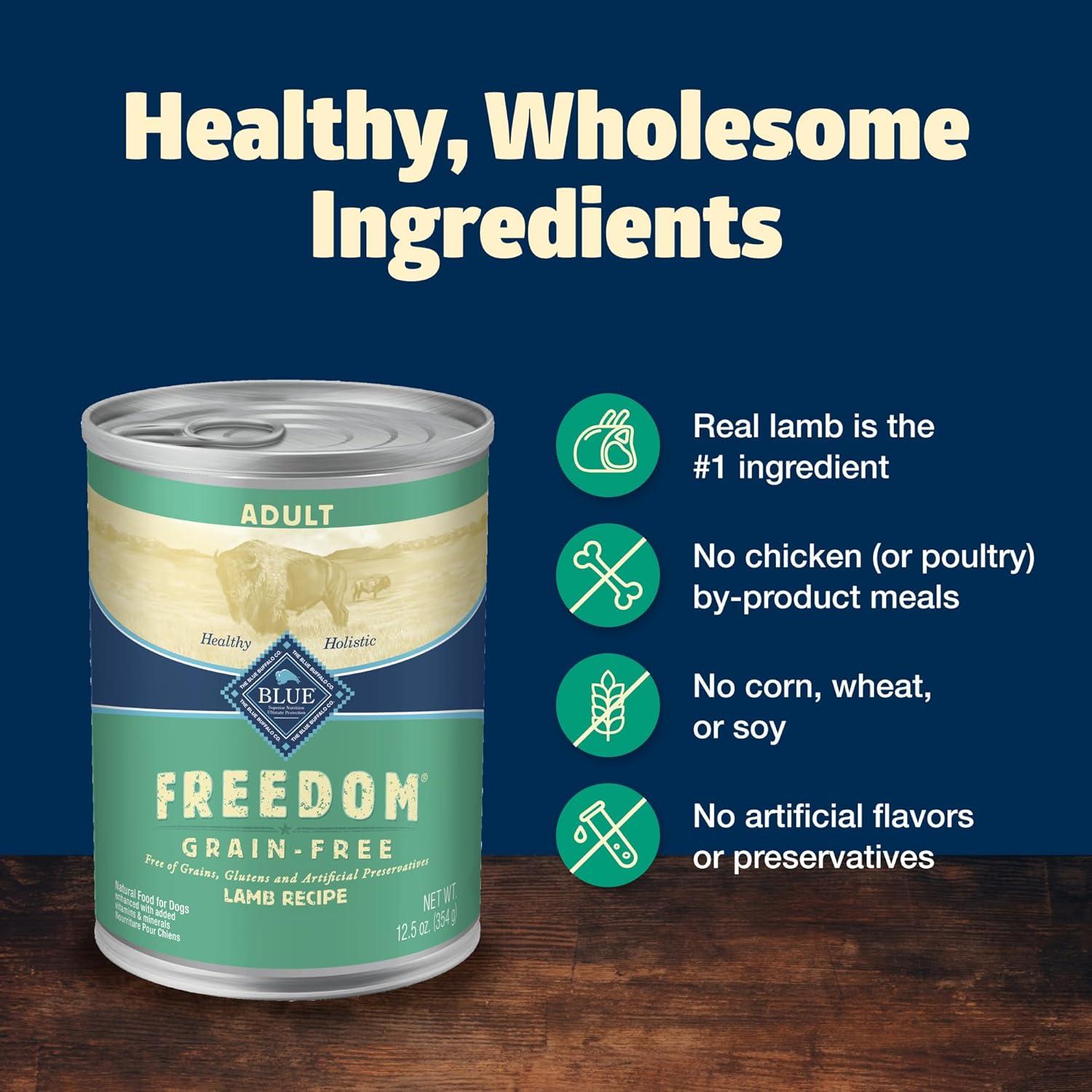 imageBlue Buffalo Freedom GrainFree Wet Dog Food Free of Glutens amp Artificial Preservatives Made with Natural Ingredients Lamb Recipe 125oz Cans 12 Count