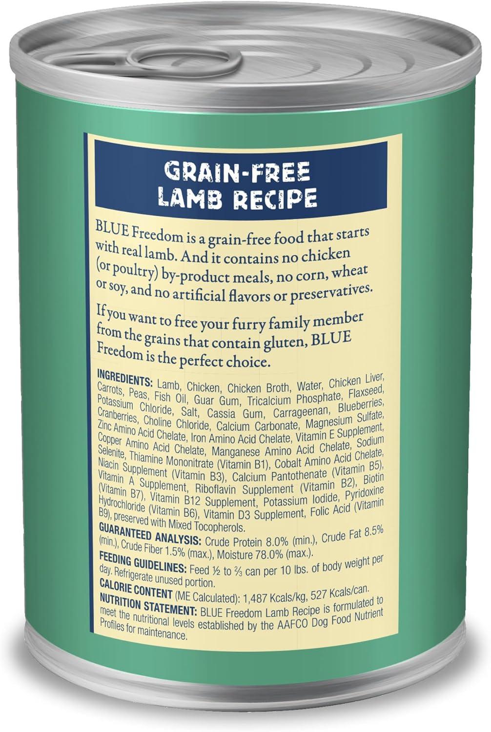 imageBlue Buffalo Freedom GrainFree Wet Dog Food Free of Glutens amp Artificial Preservatives Made with Natural Ingredients Lamb Recipe 125oz Cans 12 Count