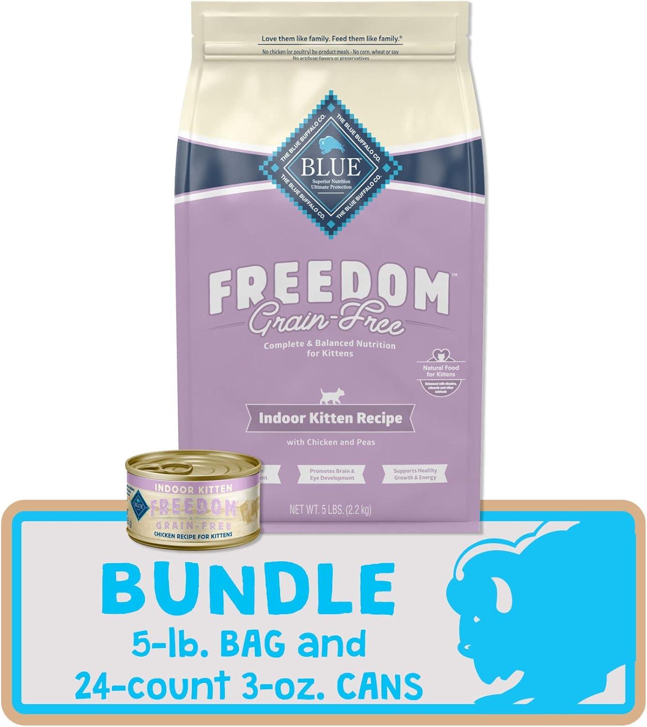 imageBlue Buffalo Freedom Natural Grain Free Cat Food Indoor Kitten Food Bundle Dry Cat Food and Wet Cat Food Chicken 5lb Dry Food 3oz cans 24ct