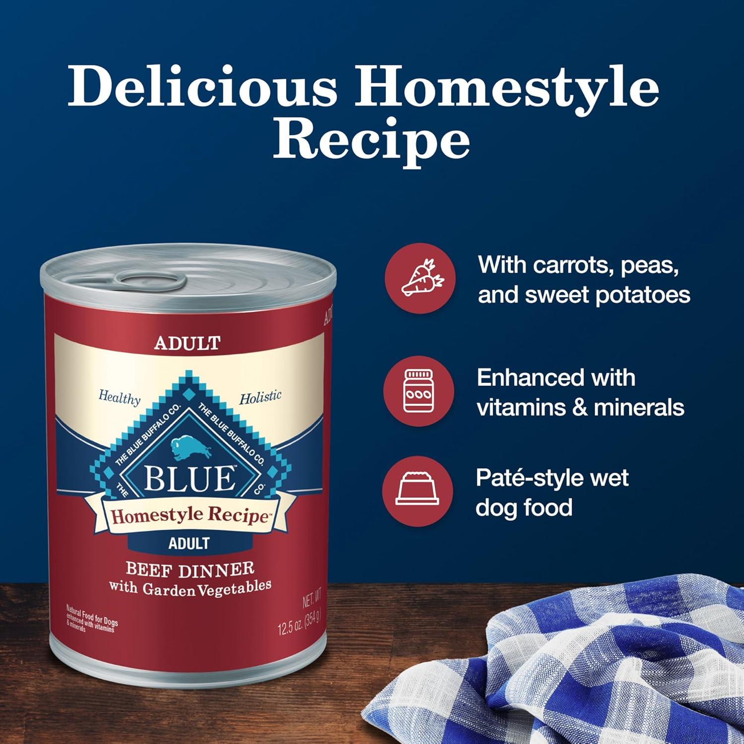 imageBlue Buffalo Homestyle Recipe Adult Wet Dog Food Made with Natural Ingredients Fish amp Sweet Potato Dinner with Garden Vegetables 125oz can Pack of 12Beef