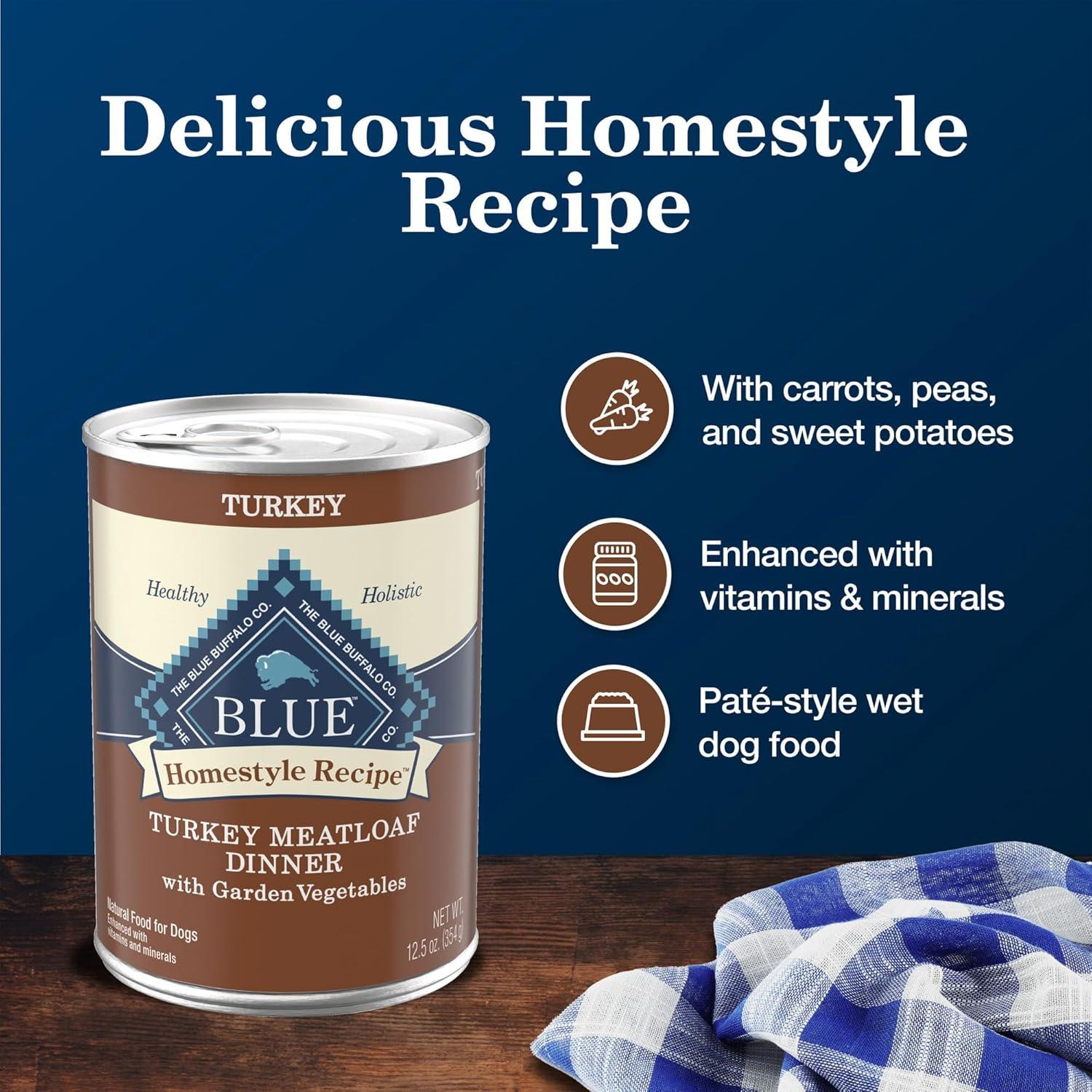 imageBlue Buffalo Homestyle Recipe Adult Wet Dog Food Made with Natural Ingredients Fish amp Sweet Potato Dinner with Garden Vegetables 125oz can Pack of 12Turkey