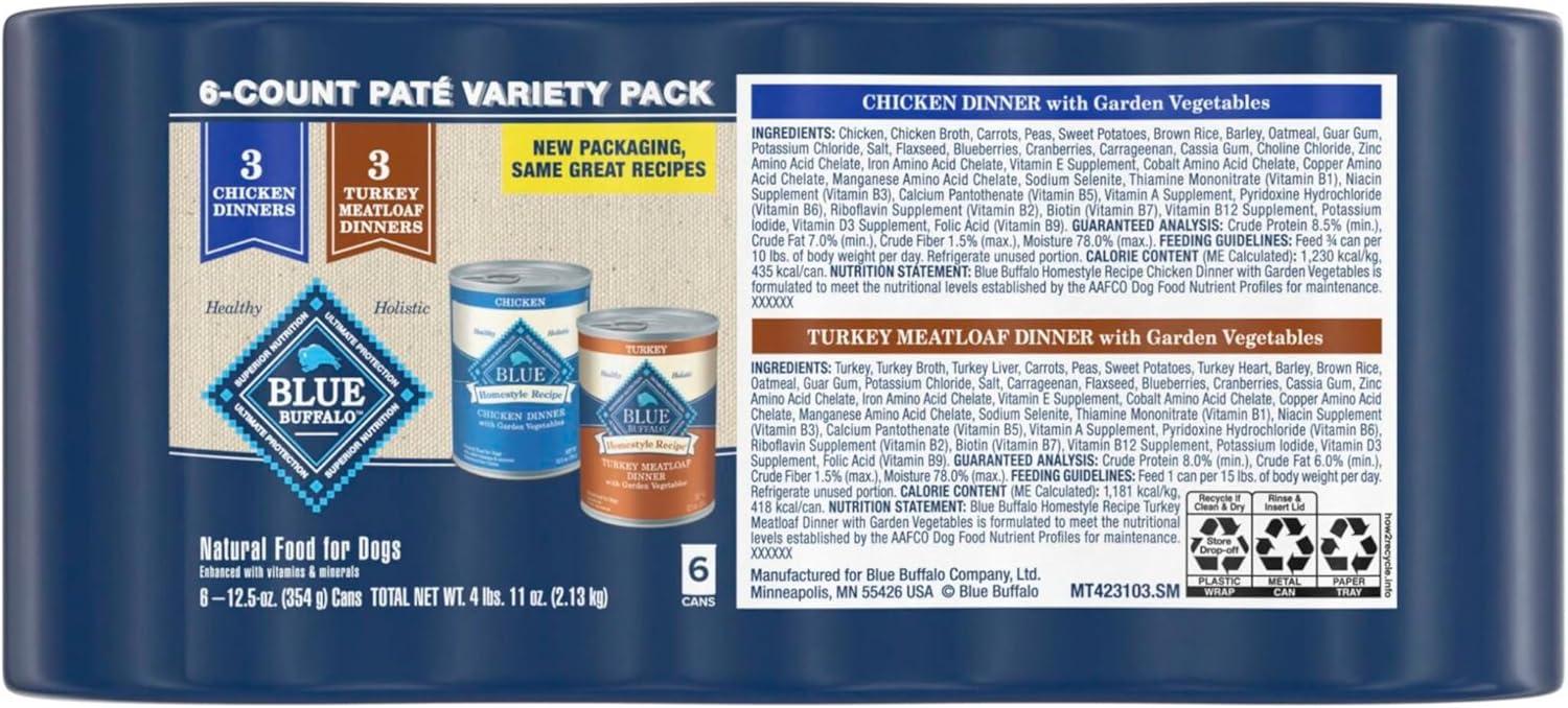 imageBlue Buffalo Homestyle Recipe Adult Wet Dog Food Made with Natural Ingredients Fish amp Sweet Potato Dinner with Garden Vegetables 125oz can Pack of 12Variety Pack Chicken Turkey