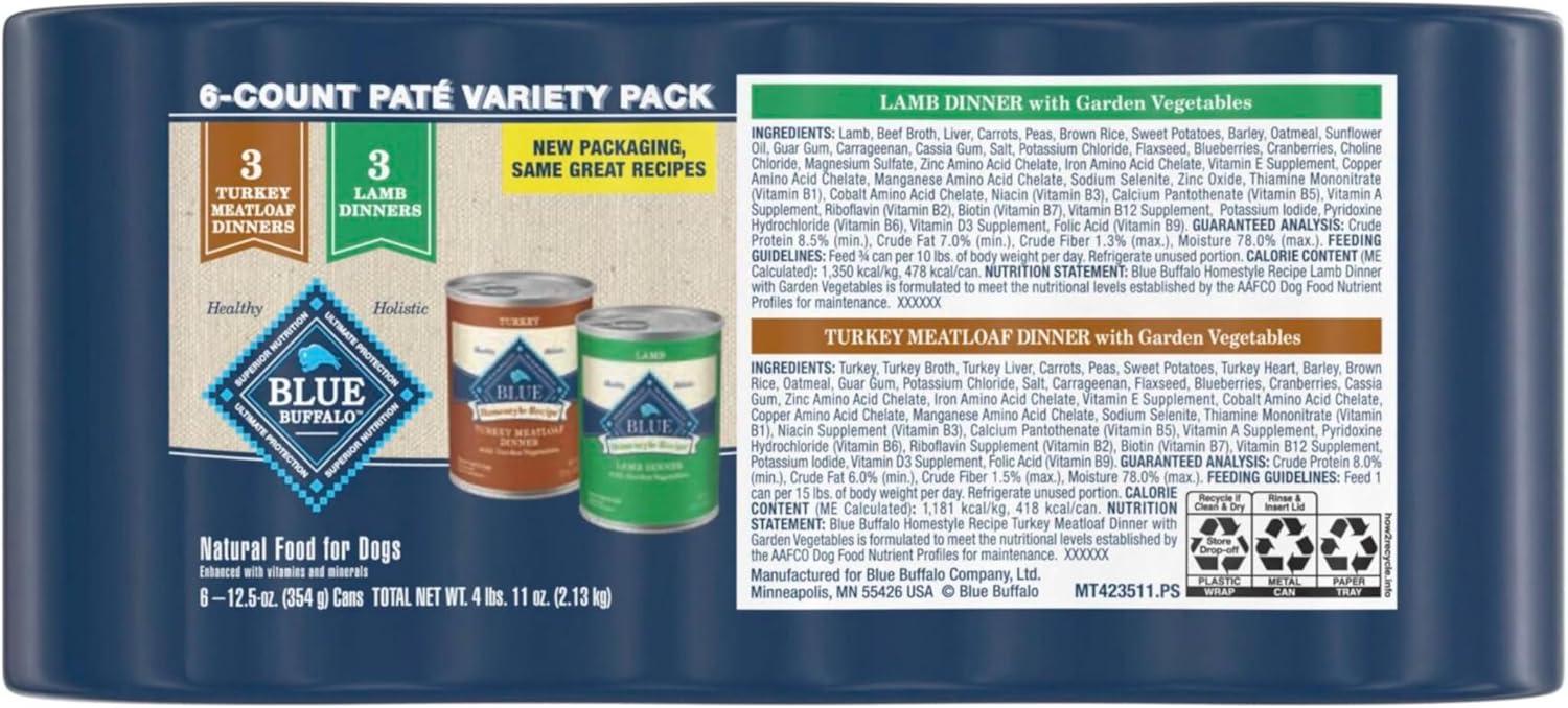 imageBlue Buffalo Homestyle Recipe Adult Wet Dog Food Made with Natural Ingredients Fish amp Sweet Potato Dinner with Garden Vegetables 125oz can Pack of 12Variety Pack Lamb Turkey