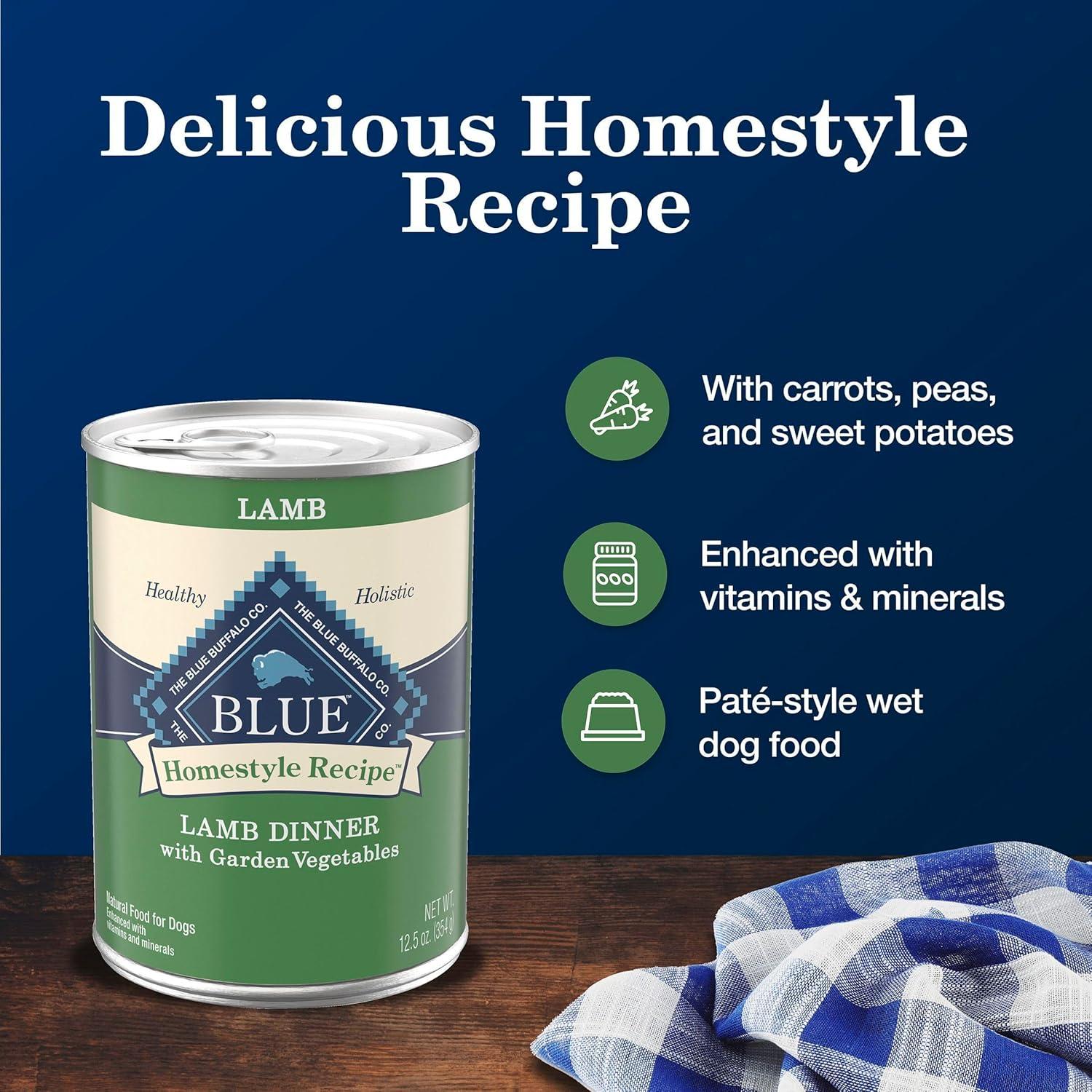 imageBlue Buffalo Homestyle Recipe Adult Wet Dog Food Made with Natural Ingredients Fish amp Sweet Potato Dinner with Garden Vegetables 125oz can Pack of 12Lamb