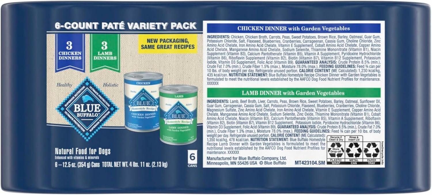 imageBlue Buffalo Homestyle Recipe Adult Wet Dog Food Made with Natural Ingredients Fish amp Sweet Potato Dinner with Garden Vegetables 125oz can Pack of 12Variety Pack Chicken Lamb