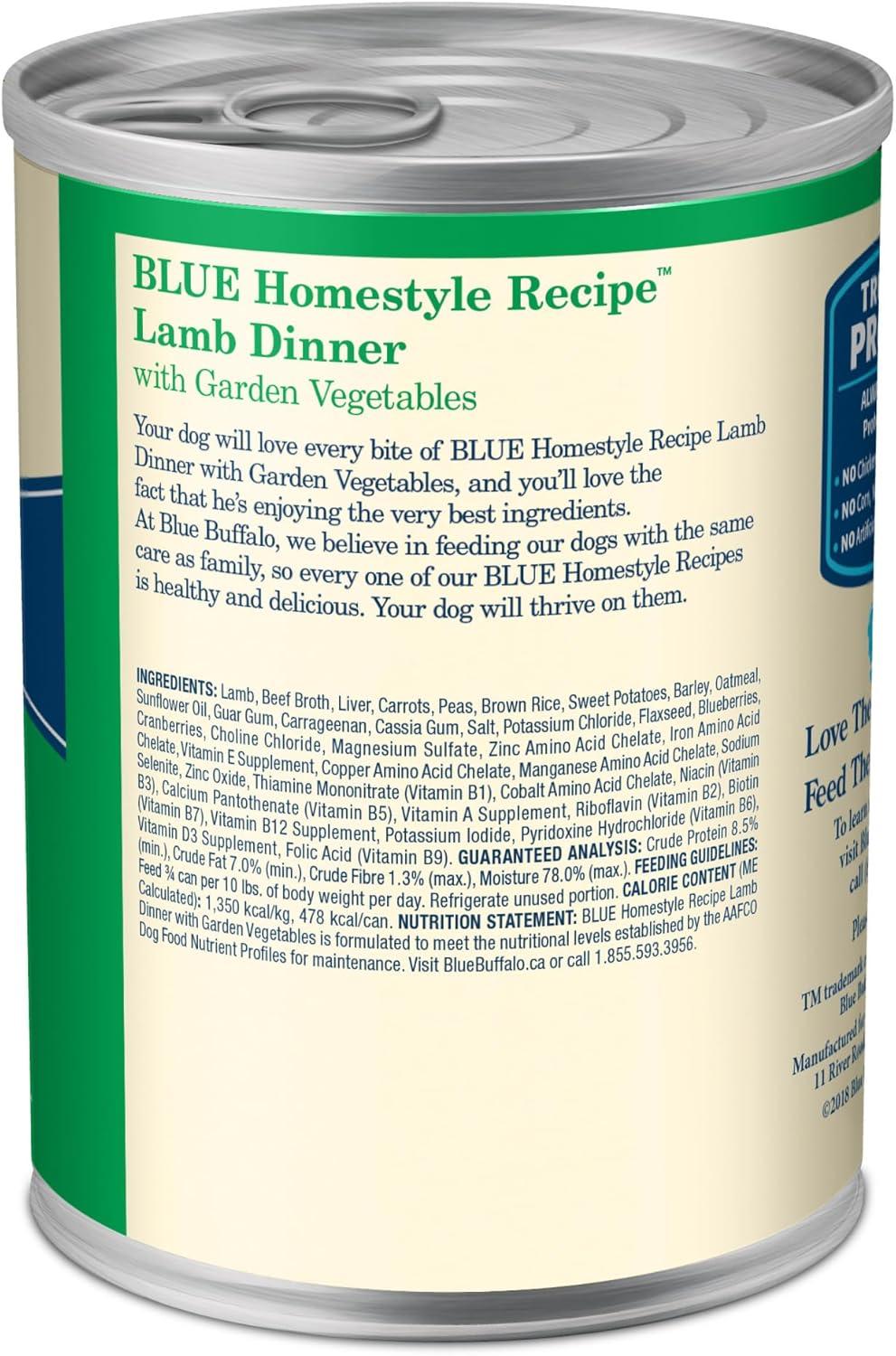 imageBlue Buffalo Homestyle Recipe Adult Wet Dog Food Made with Natural Ingredients Fish amp Sweet Potato Dinner with Garden Vegetables 125oz can Pack of 12Lamb