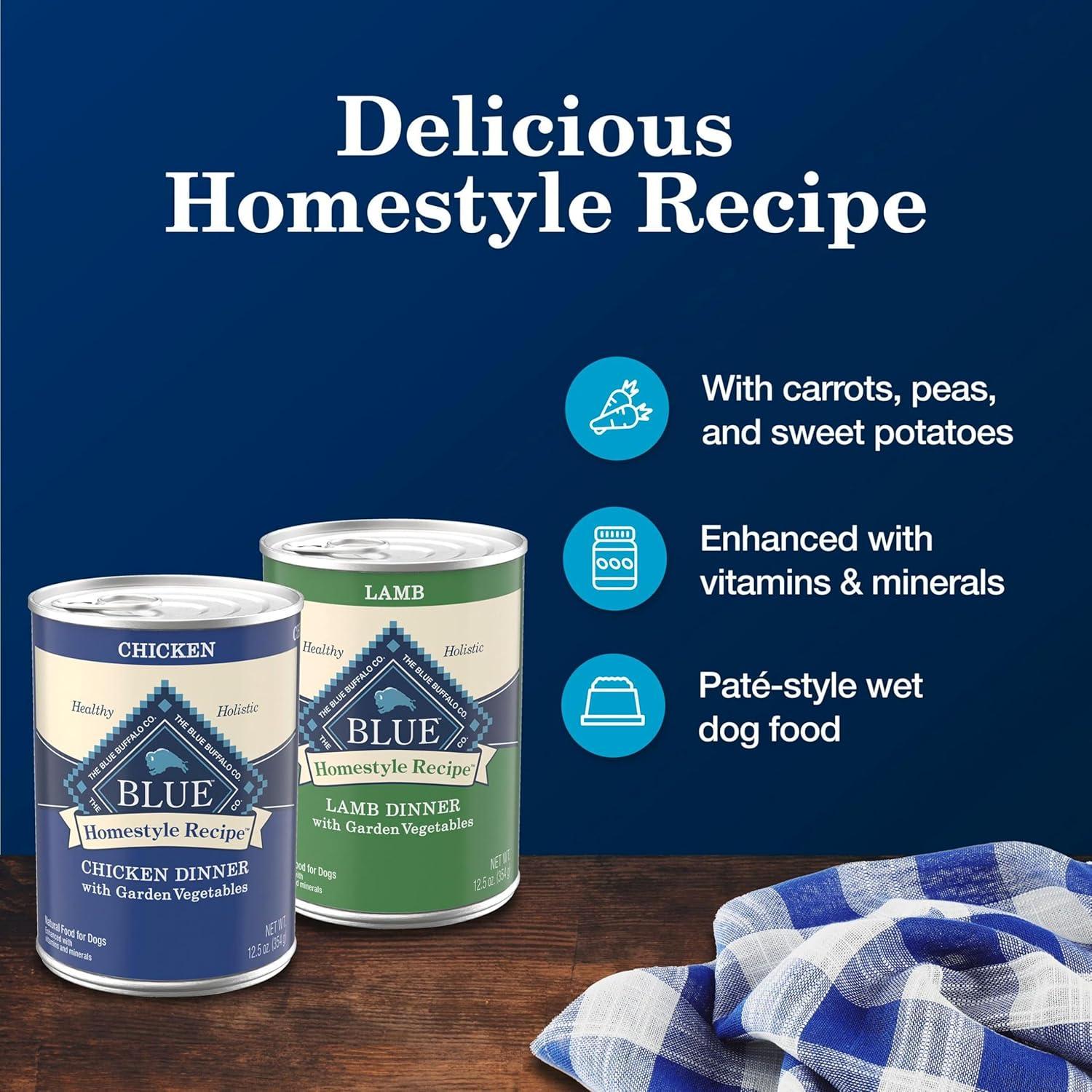 imageBlue Buffalo Homestyle Recipe Adult Wet Dog Food Made with Natural Ingredients Fish amp Sweet Potato Dinner with Garden Vegetables 125oz can Pack of 12Variety Pack Chicken Lamb