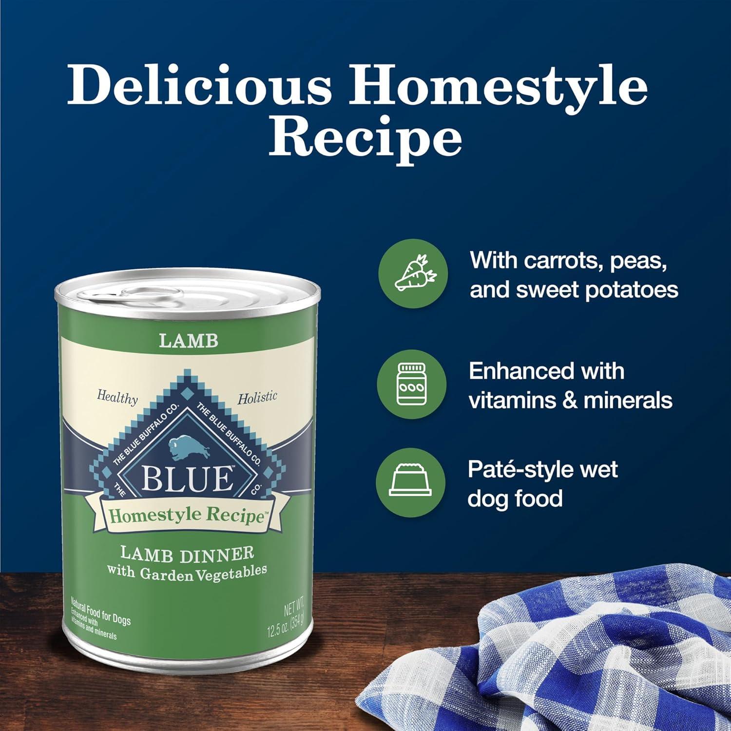 imageBlue Buffalo Homestyle Recipe Adult Wet Dog Food Made with Natural Ingredients Fish amp Sweet Potato Dinner with Garden Vegetables 125oz can Pack of 12Lamb