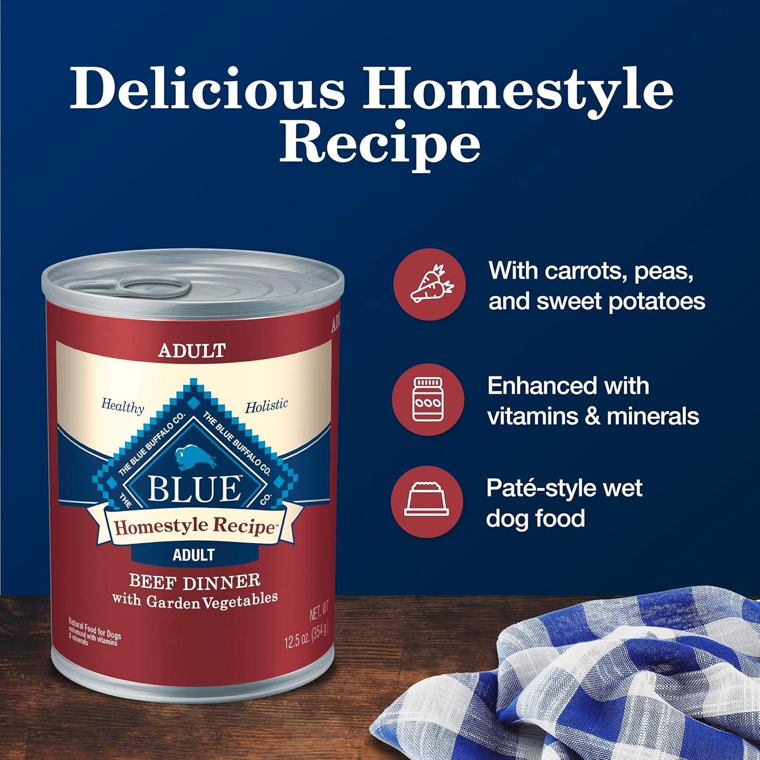 imageBlue Buffalo Homestyle Recipe Adult Wet Dog Food Made with Natural Ingredients Fish amp Sweet Potato Dinner with Garden Vegetables 125oz can Pack of 12Beef