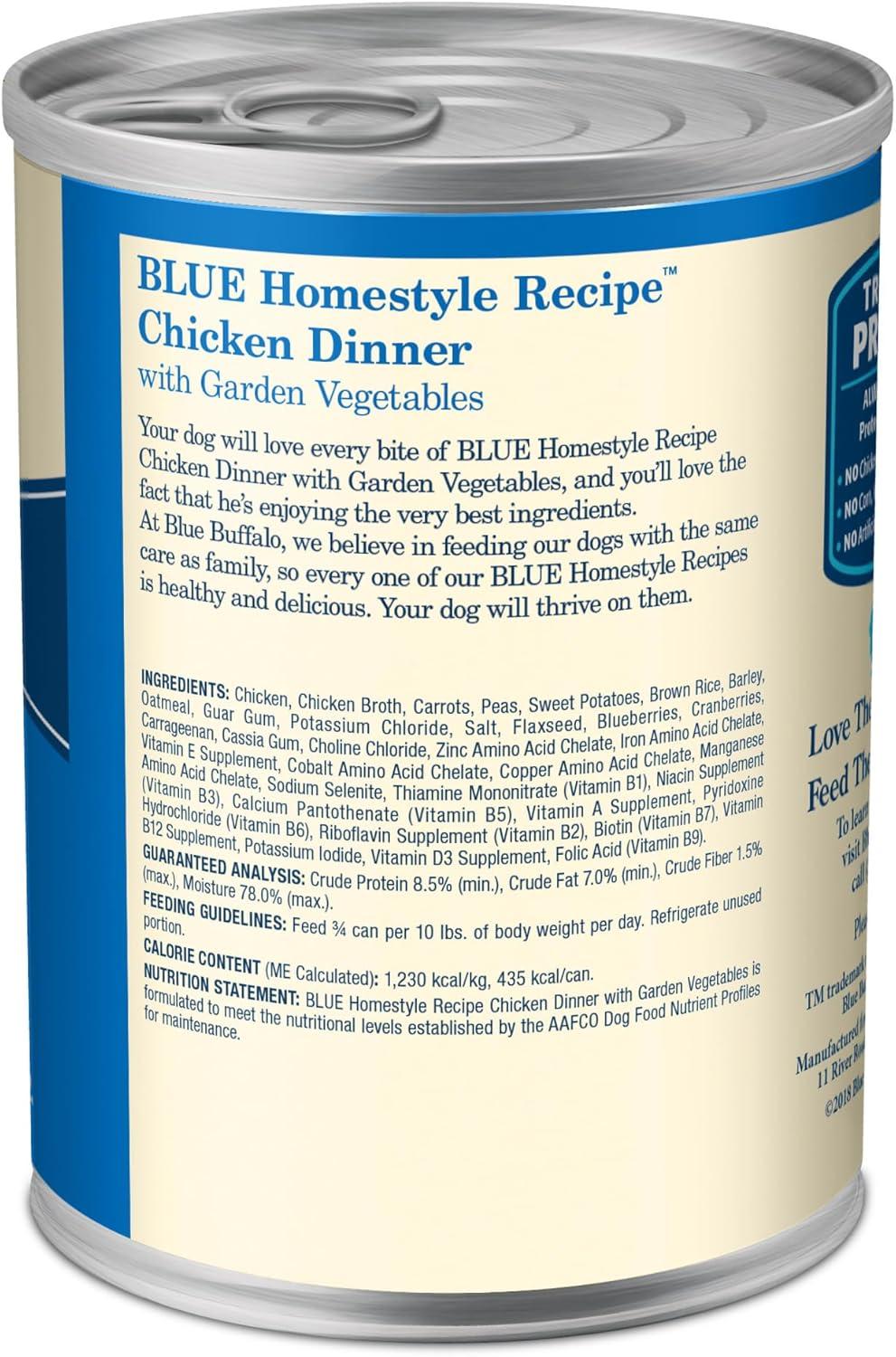 imageBlue Buffalo Homestyle Recipe Adult Wet Dog Food Made with Natural Ingredients Fish amp Sweet Potato Dinner with Garden Vegetables 125oz can Pack of 12Chicken