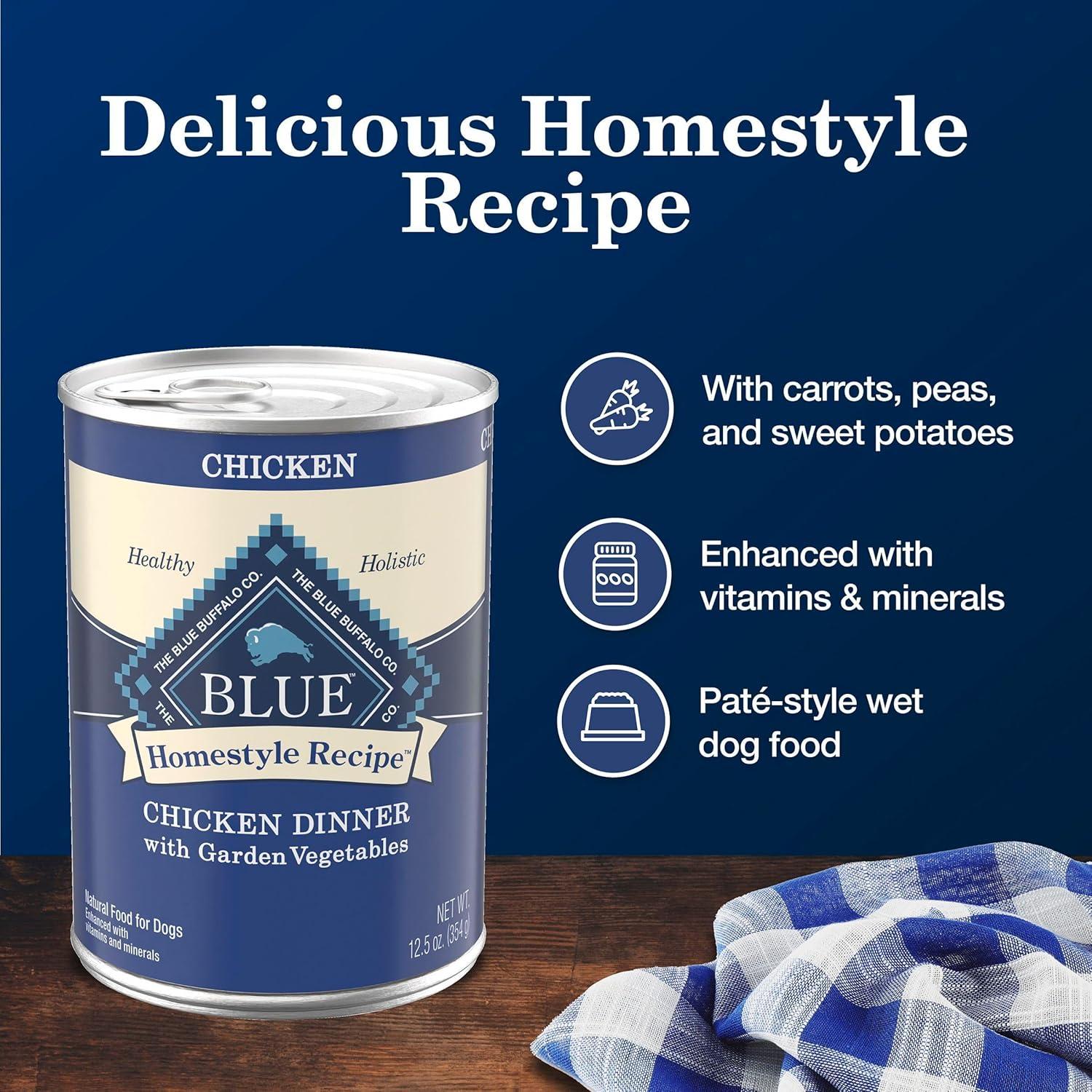 imageBlue Buffalo Homestyle Recipe Adult Wet Dog Food Made with Natural Ingredients Fish amp Sweet Potato Dinner with Garden Vegetables 125oz can Pack of 12Chicken