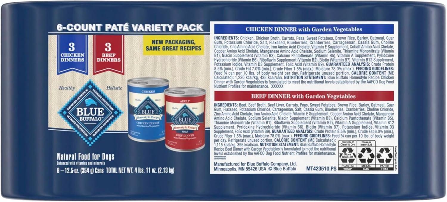 imageBlue Buffalo Homestyle Recipe Adult Wet Dog Food Made with Natural Ingredients Fish amp Sweet Potato Dinner with Garden Vegetables 125oz can Pack of 12Variety Pack Chicken Beef