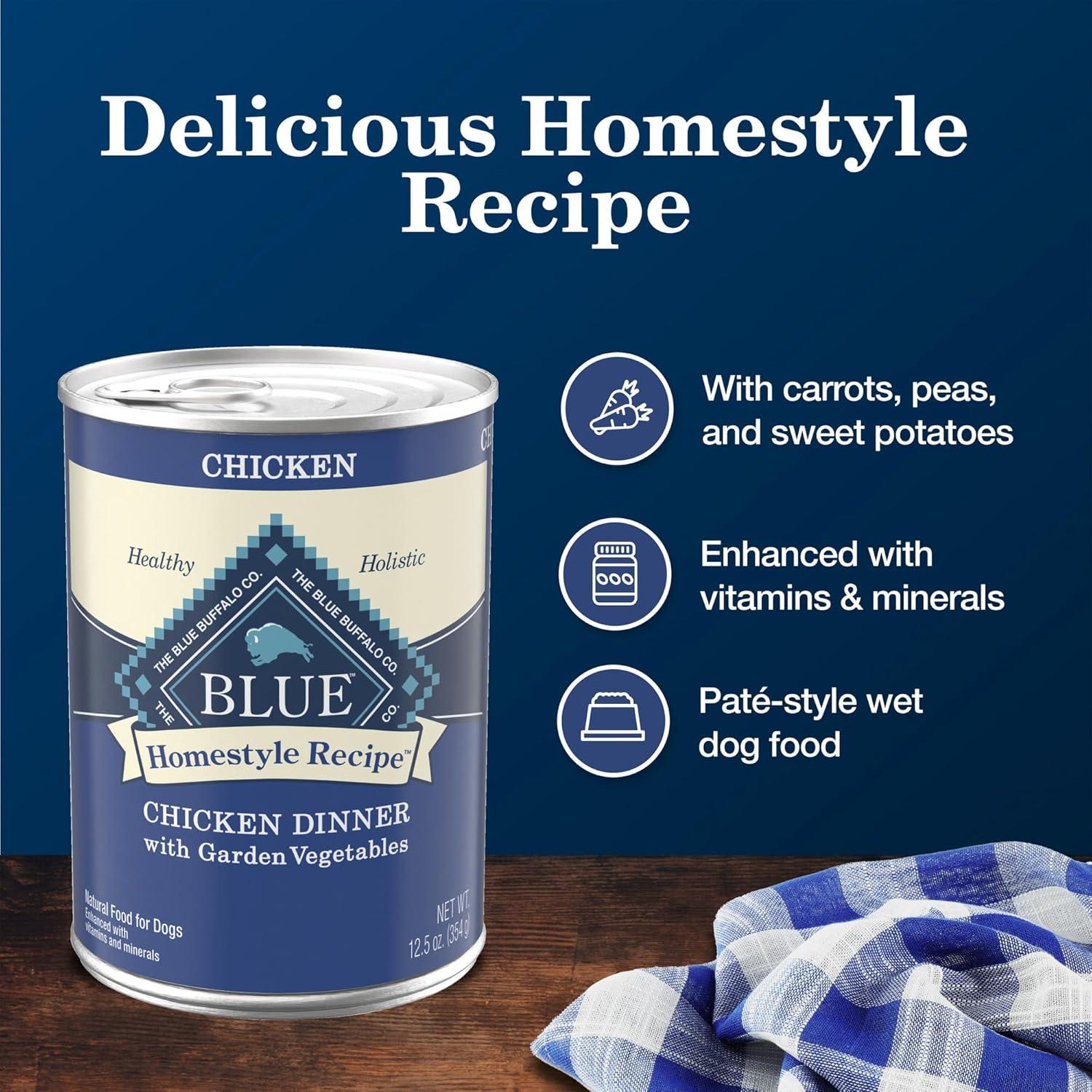 imageBlue Buffalo Homestyle Recipe Adult Wet Dog Food Made with Natural Ingredients Fish amp Sweet Potato Dinner with Garden Vegetables 125oz can Pack of 12Chicken Dinner with Garden Vegetables