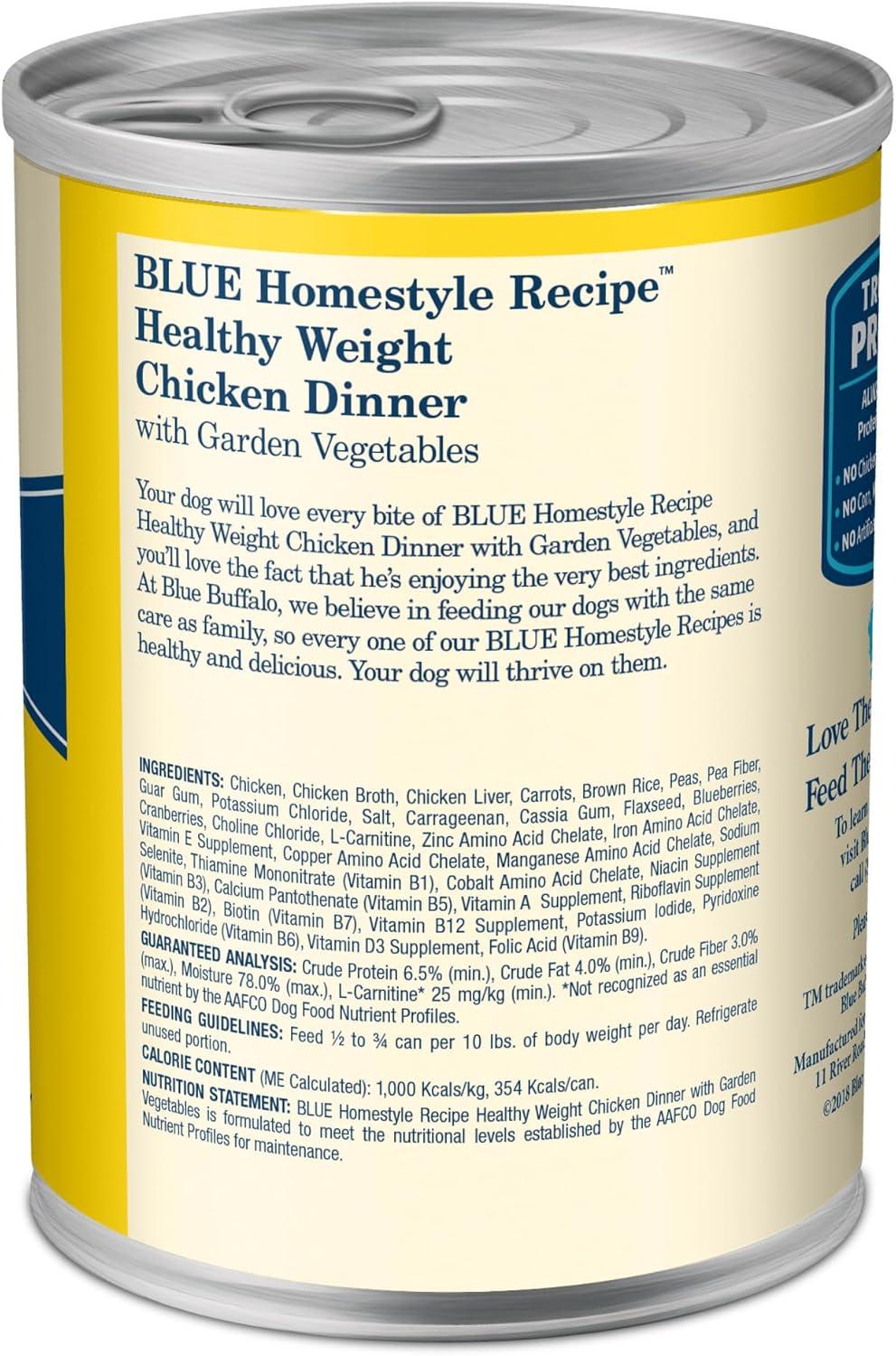 imageBlue Buffalo Homestyle Recipe Healthy Weight Adult Wet Dog Food Chicken Dinner With Garden Vegetables 125oz Can Pack of 121 Count Pack of 1